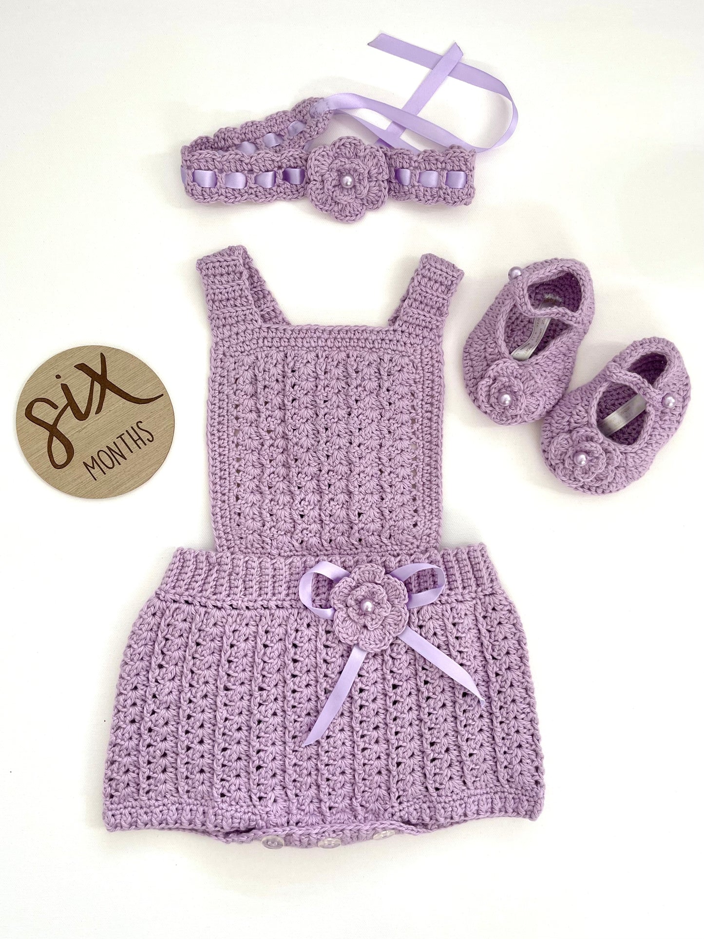 Lavender Crochet Girl Overalls Outfit Set
