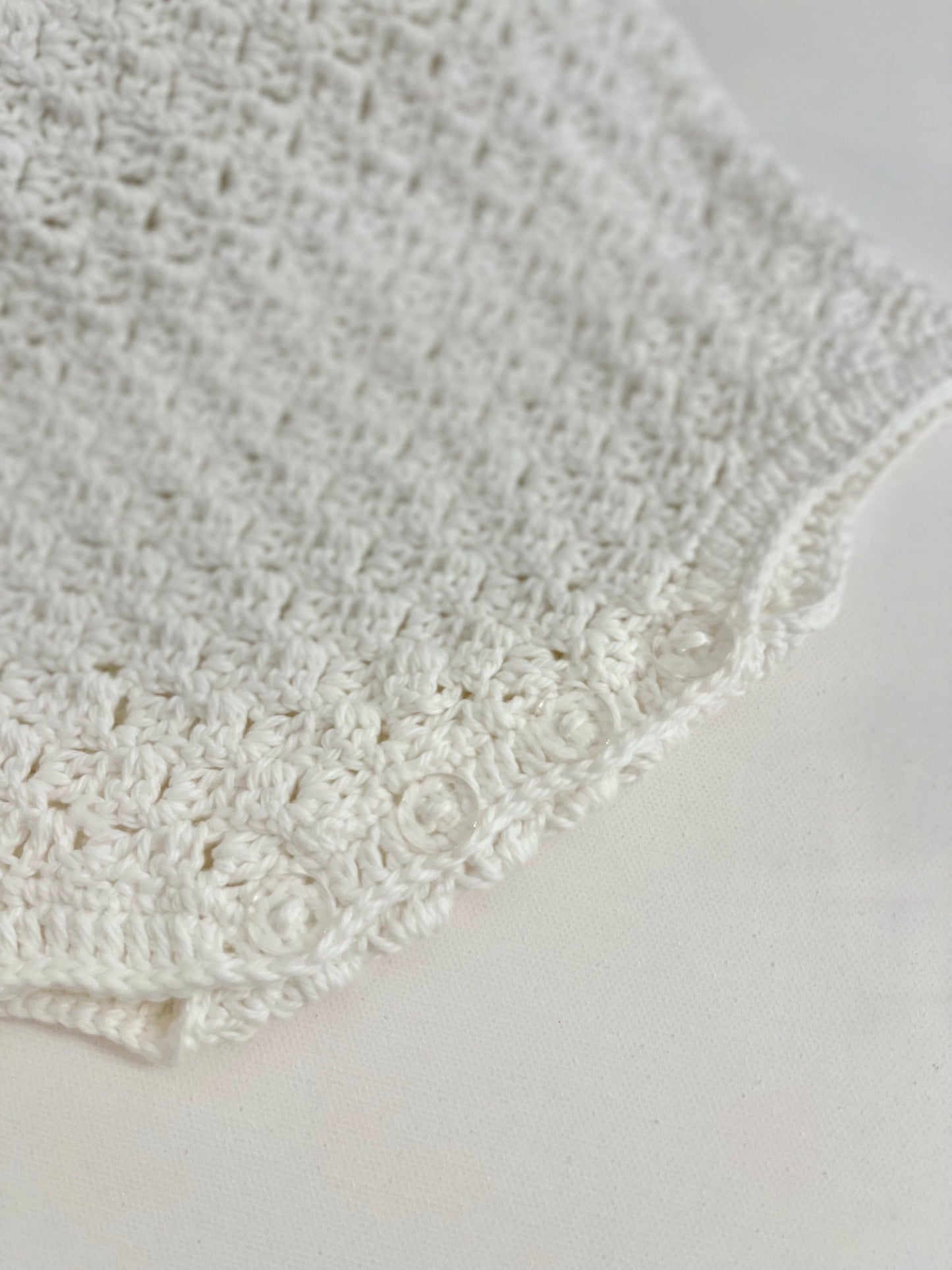 White Crochet Boy Romper with sailboat buttons Outfit Set
