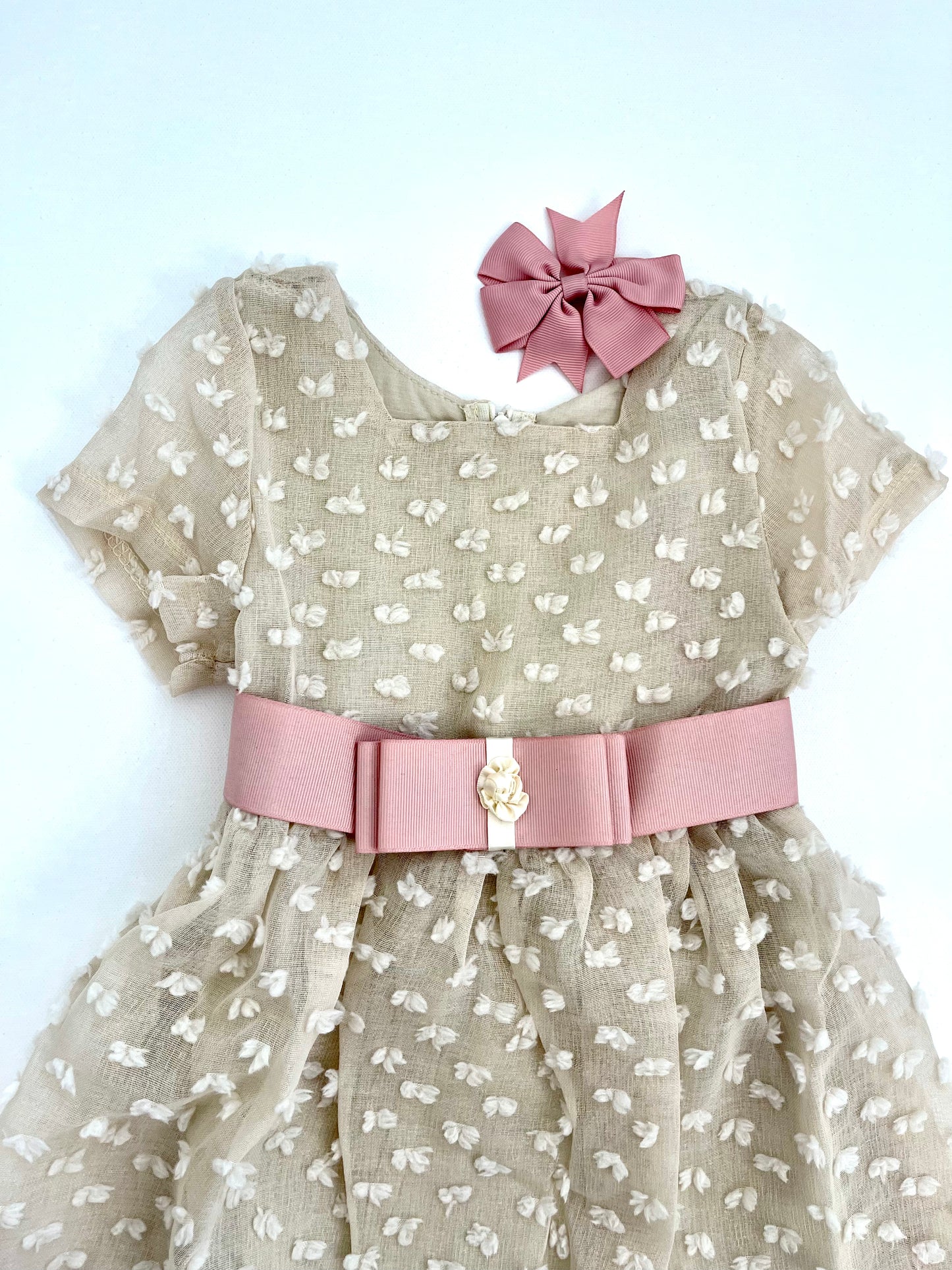 Beige Patch Bow Work Girl Dress