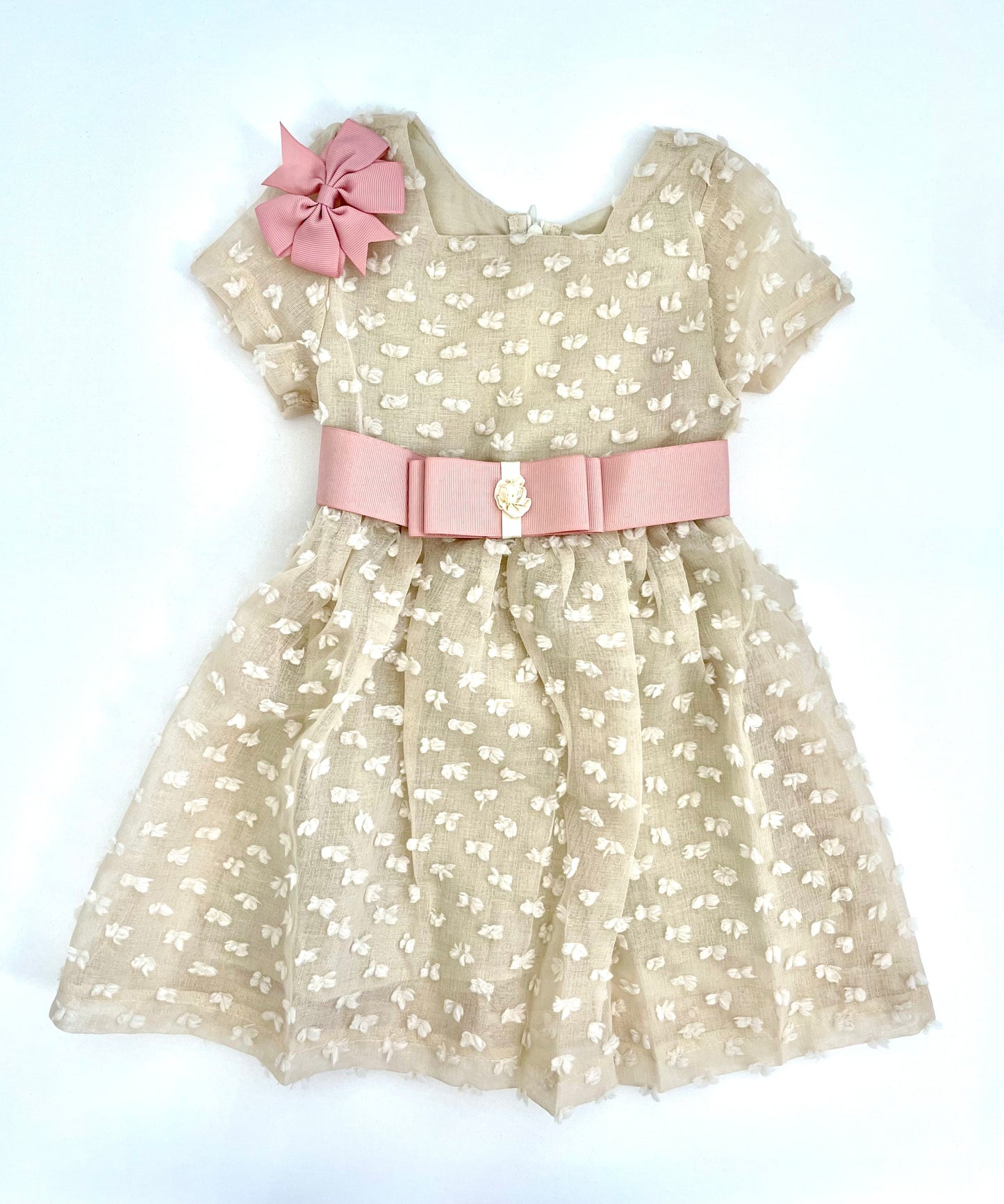 Beige Patch Bow Work Girl Dress