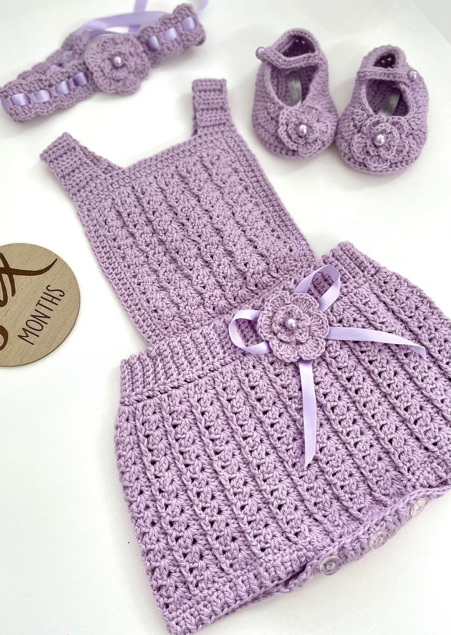 Lavender Crochet Girl Overalls Outfit Set