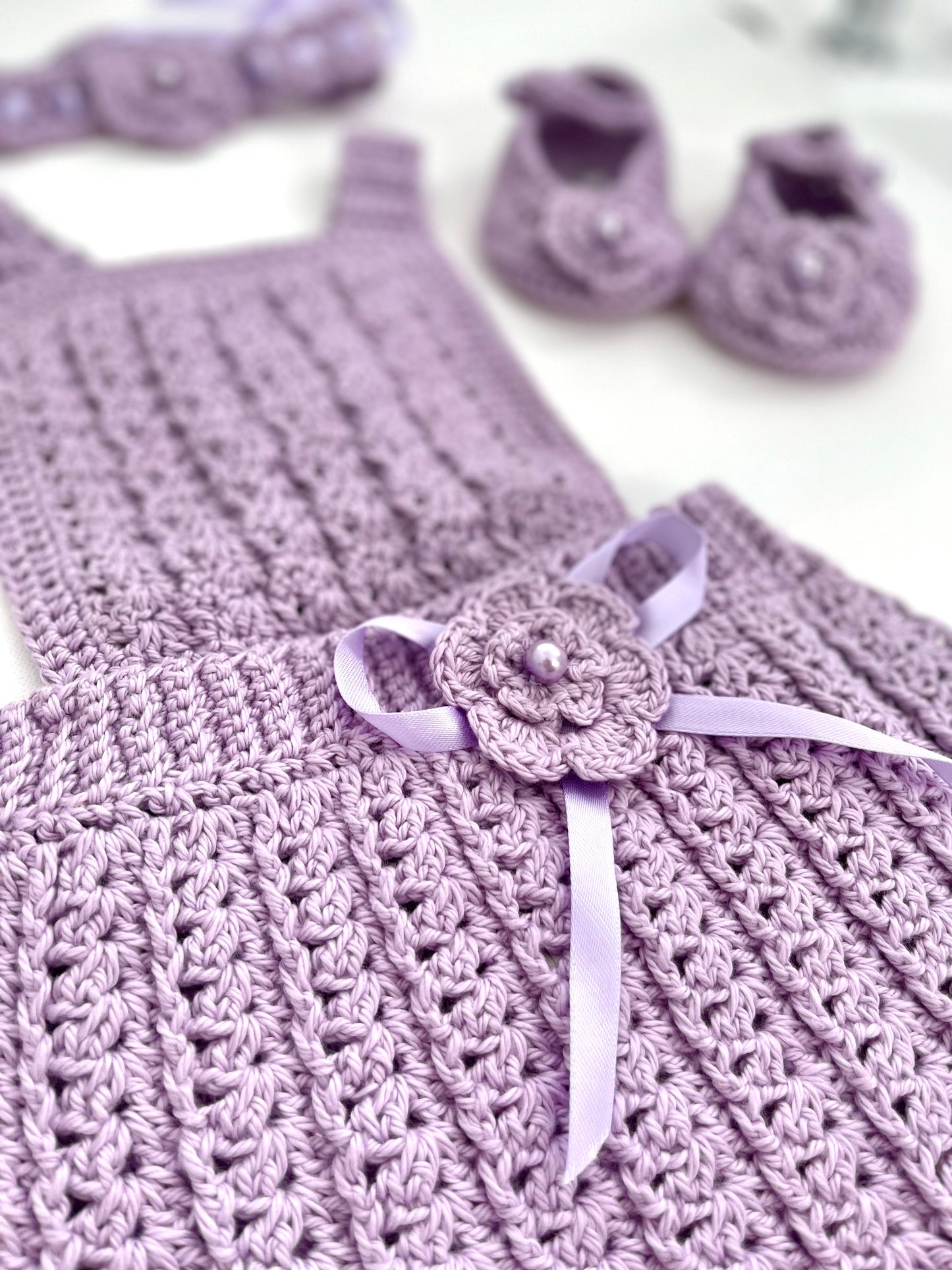 Lavender Crochet Girl Overalls Outfit Set