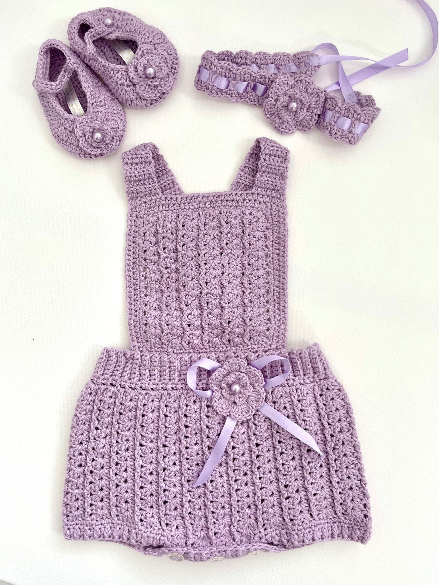 Lavender Crochet Girl Overalls Outfit Set