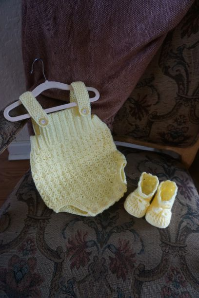 Light Yellow, Crochet Boy or Girl Romper outfit set