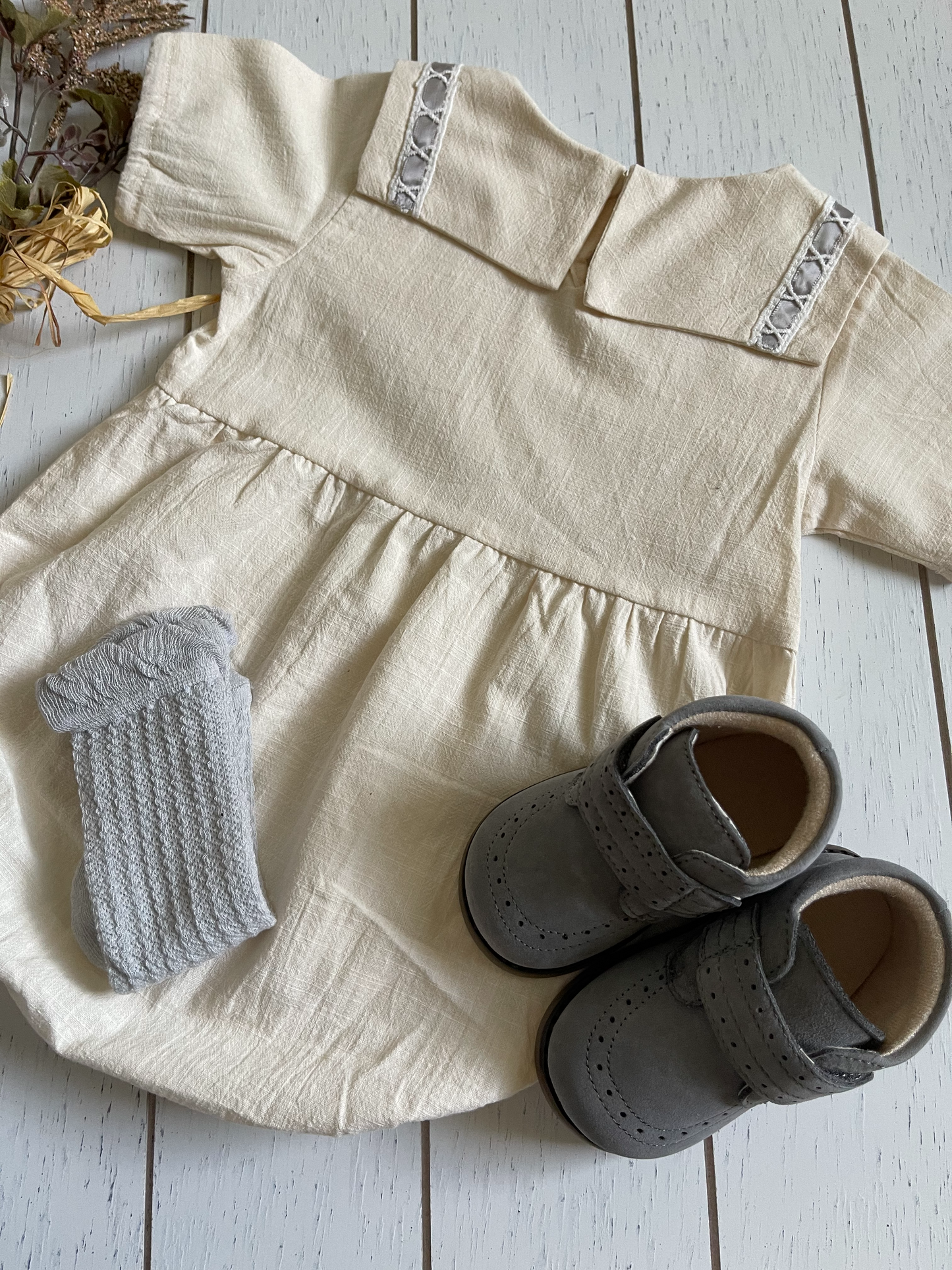 Vintage Beige Cotton Boy Romper