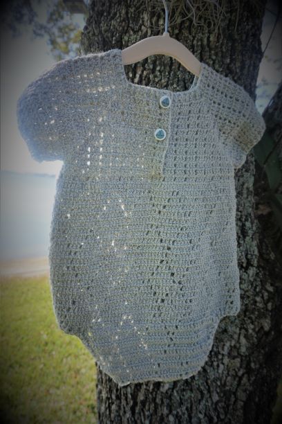Light Gray Short Sleeves Crochet Boy Romper