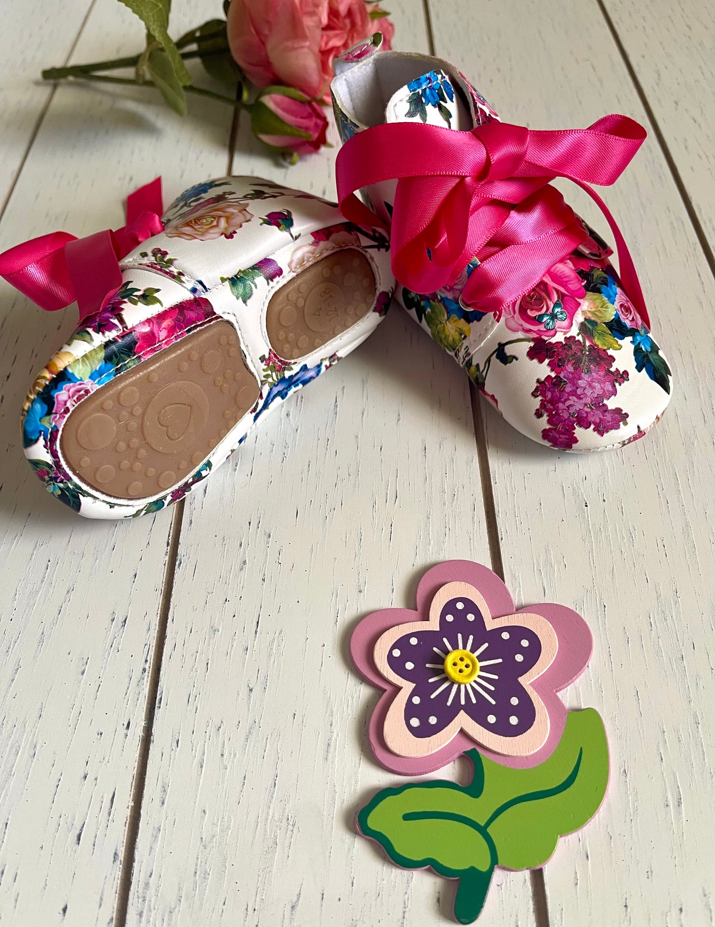 Vintage Floral PU leather high top, girl shoes