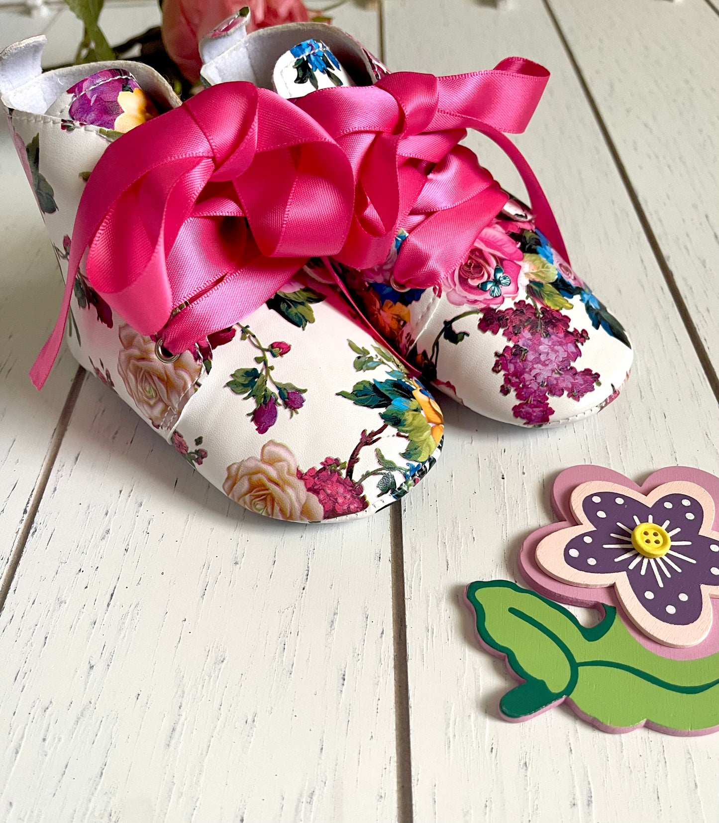 Vintage Floral PU leather high top, girl shoes