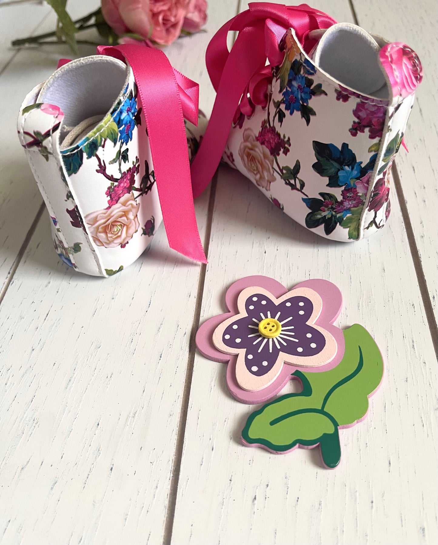 Vintage Floral PU leather high top, girl shoes