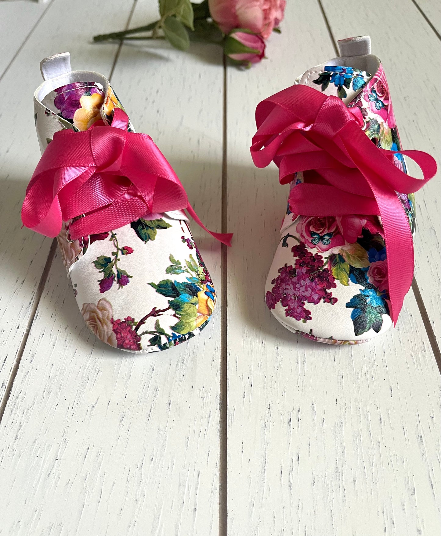 Vintage Floral PU leather high top, girl shoes