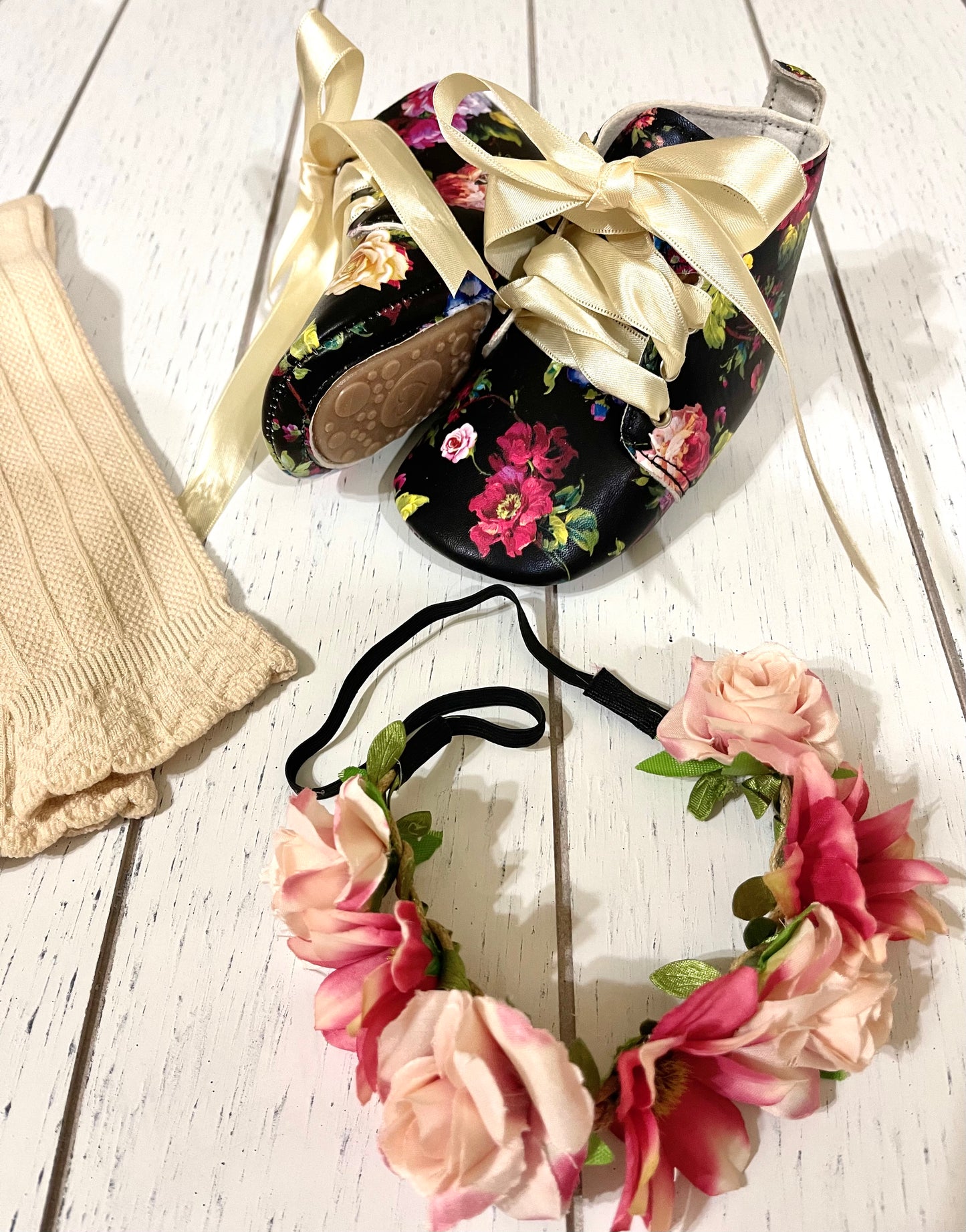 Vintage Floral PU leather high top, girl shoes