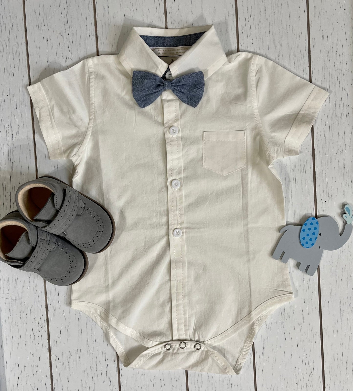 Gentlemen Gray Short With Bowtie and White Shirt Boy Outfit Set
