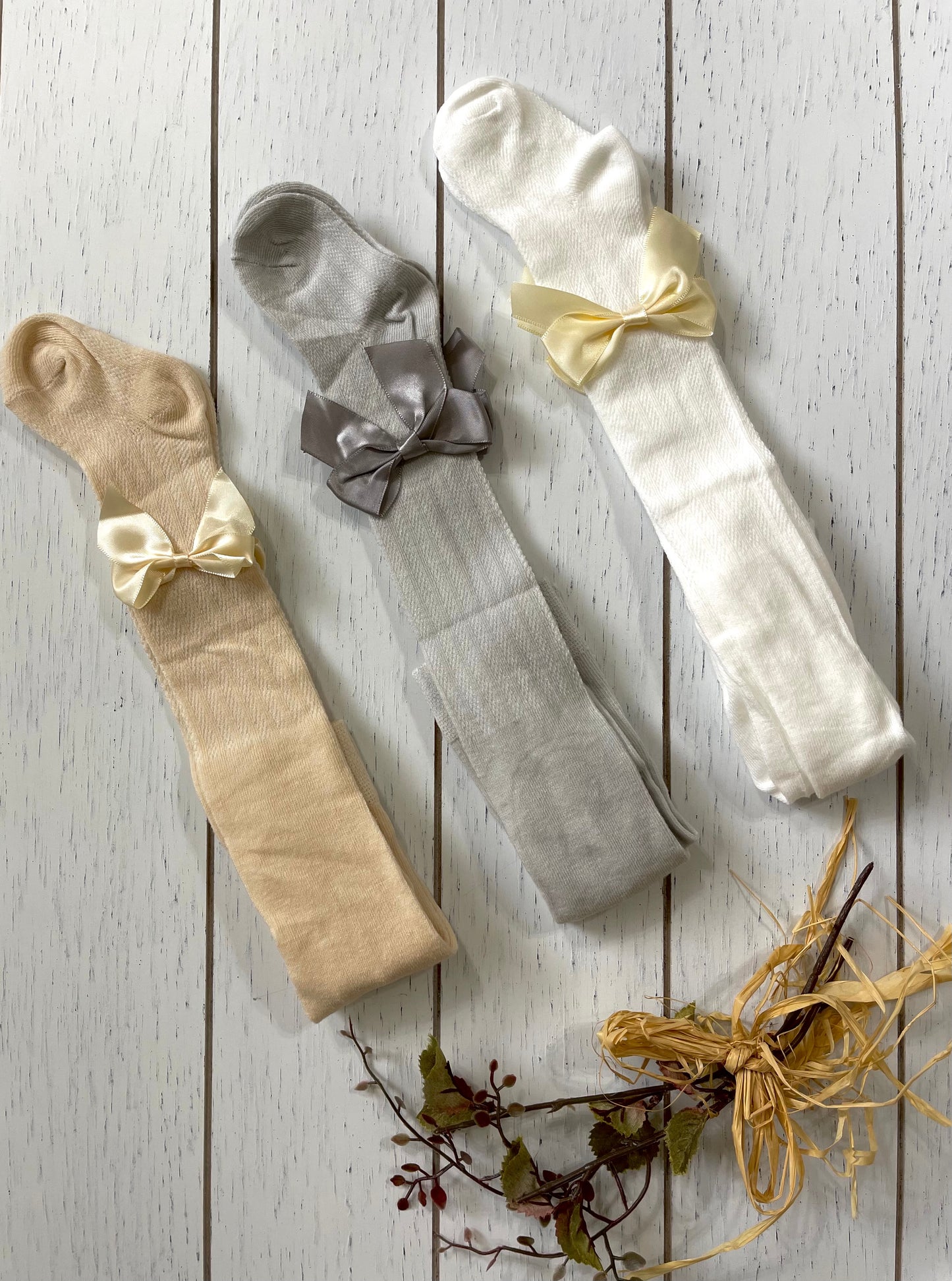 Cotton Girl Tights with Ribbon Bow