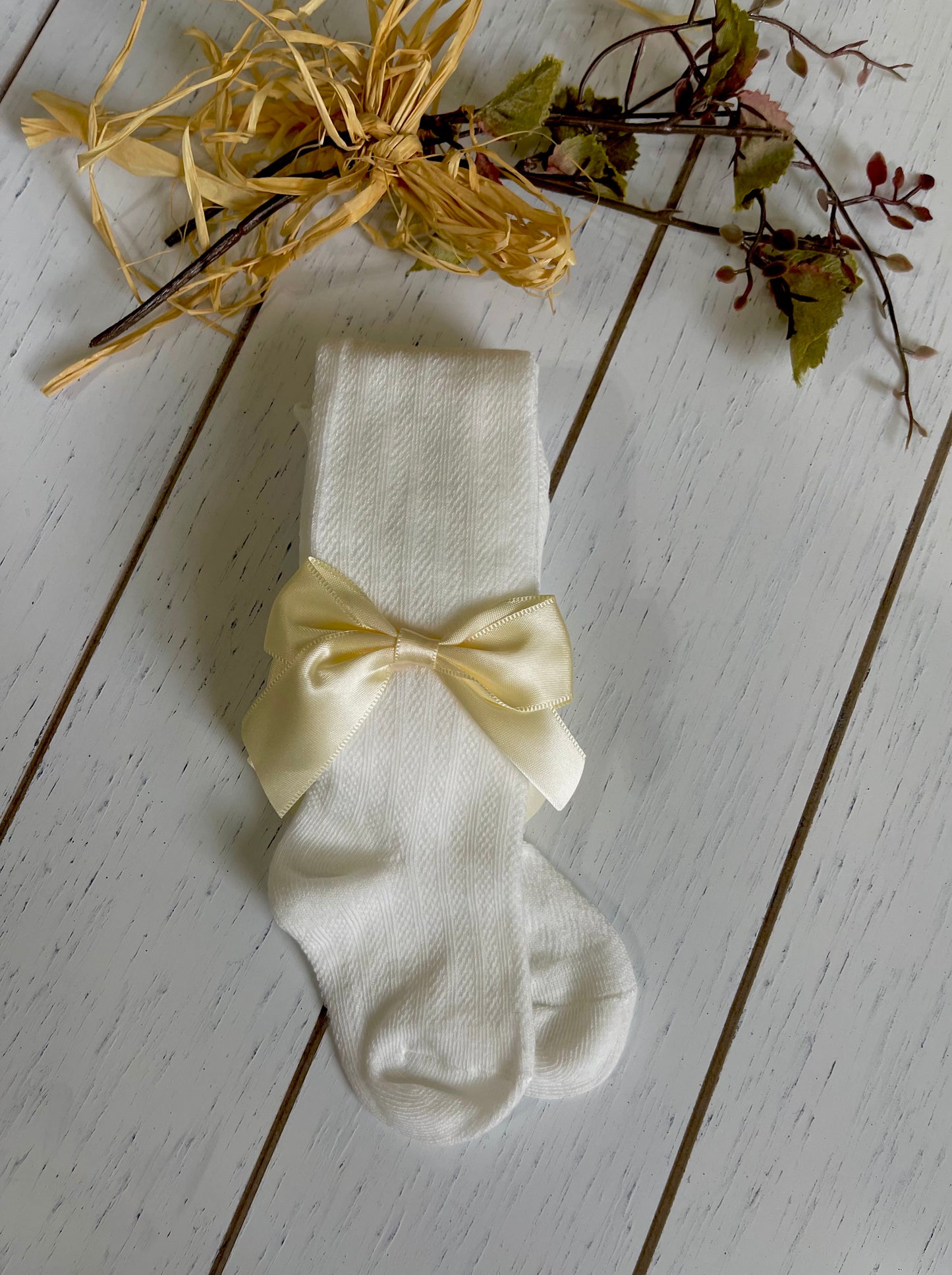 Cotton Girl Tights with Ribbon Bow