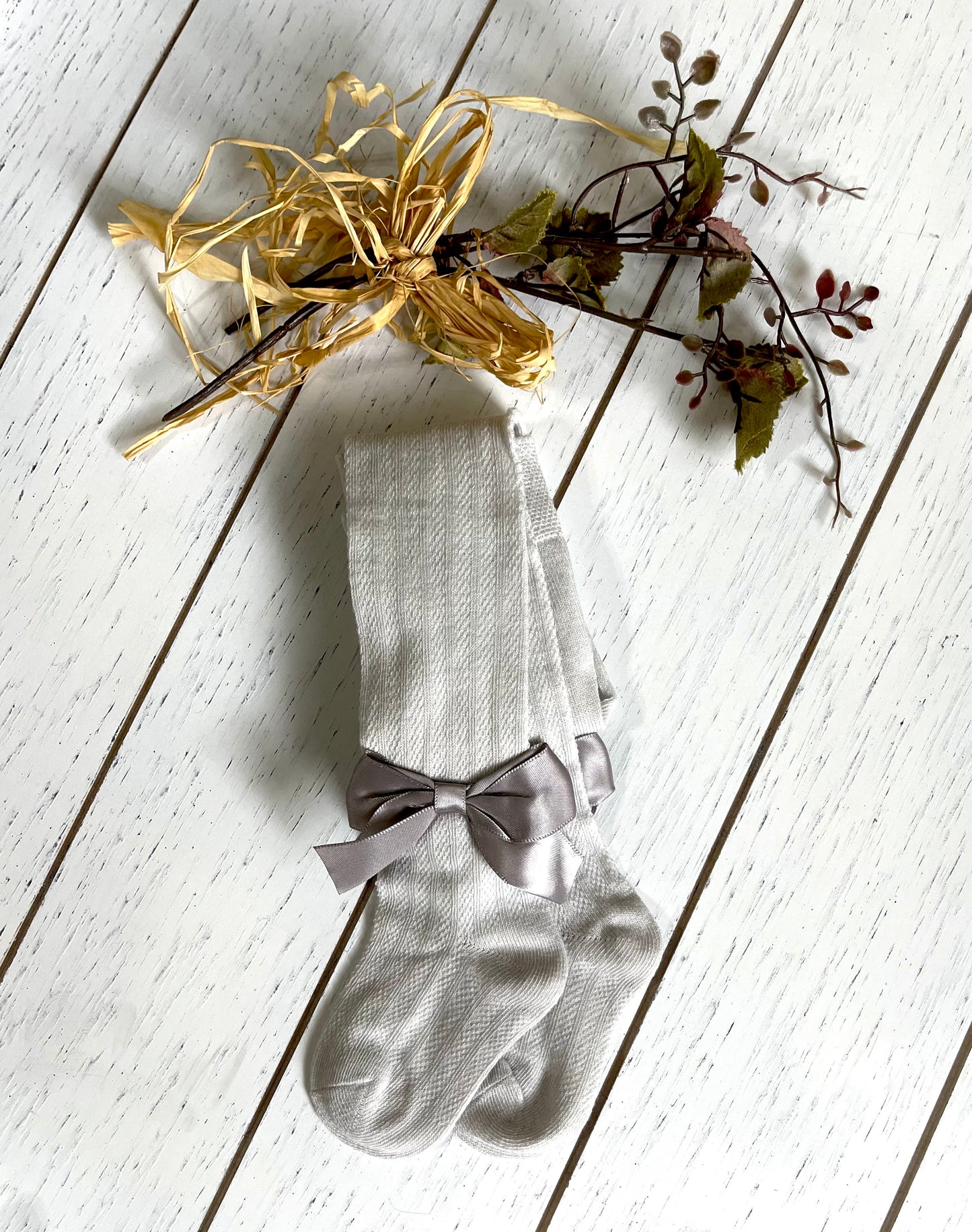 Cotton Girl Tights with Ribbon Bow