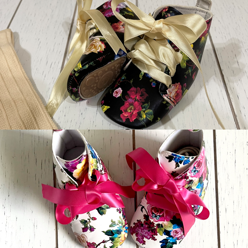 Vintage Floral PU leather high top, girl shoes