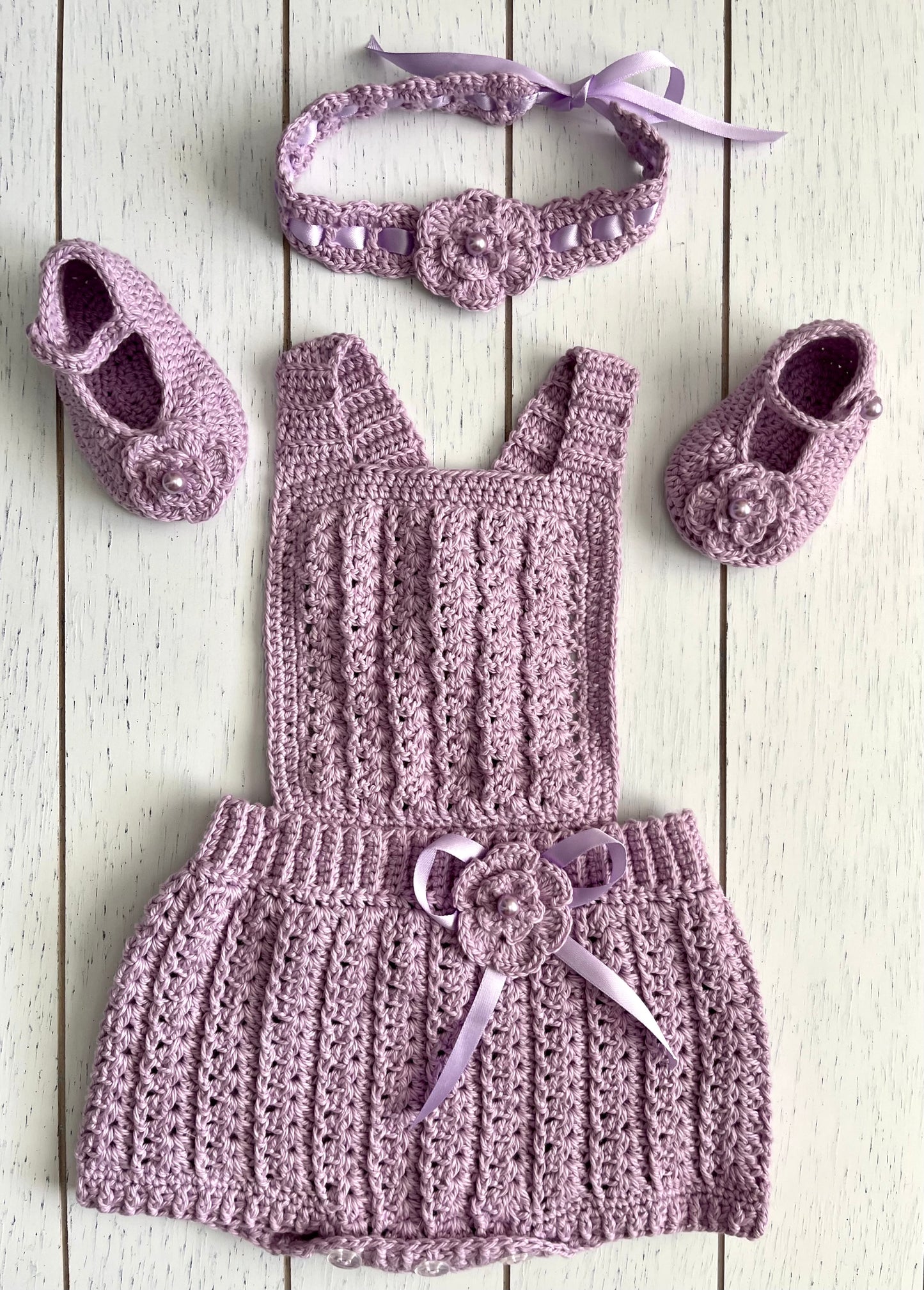 Lavender Crochet Girl Overalls Outfit Set