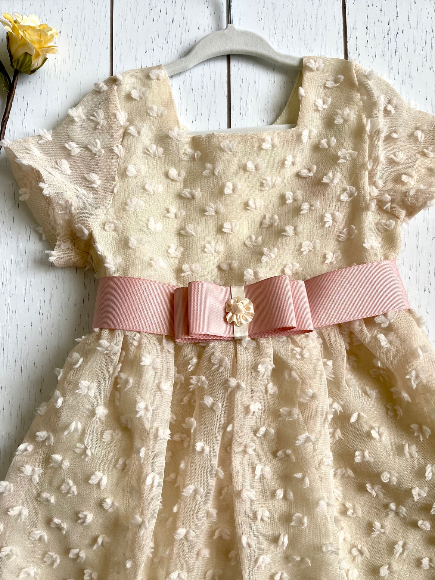 Beige Patch Bow Work Girl Dress
