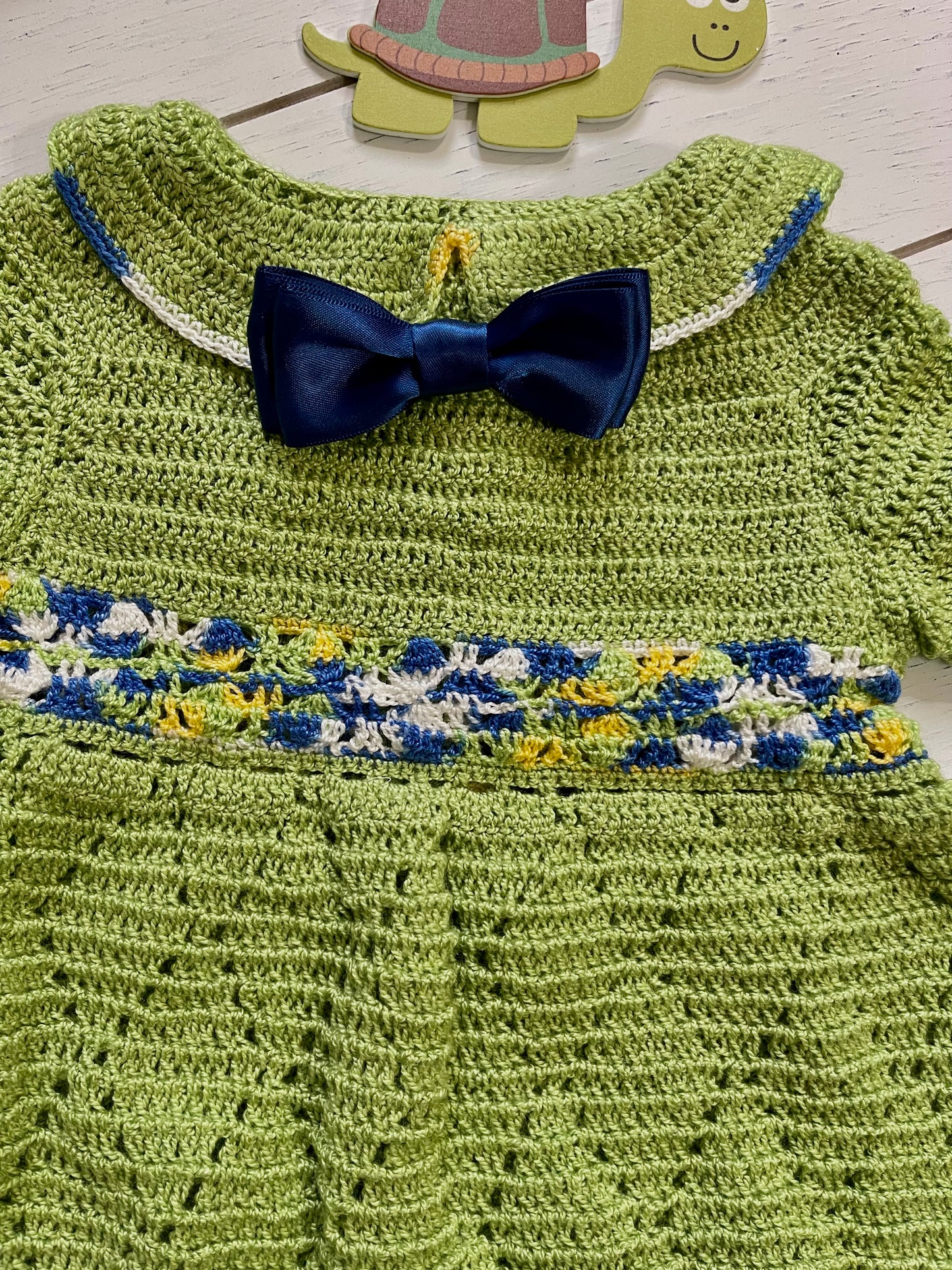 Short Sleeve, Pear Green Crochet Peter Pan Collar Boy Romper