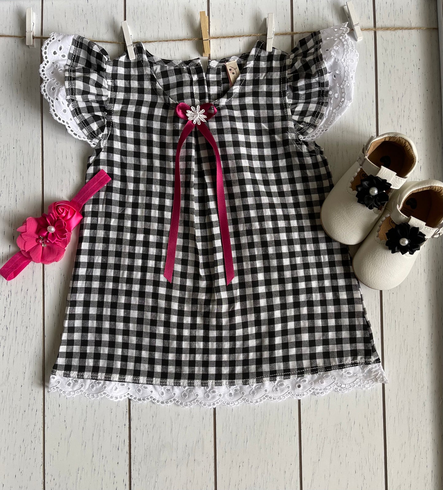 Checkers Black & White Baby Girl Dress