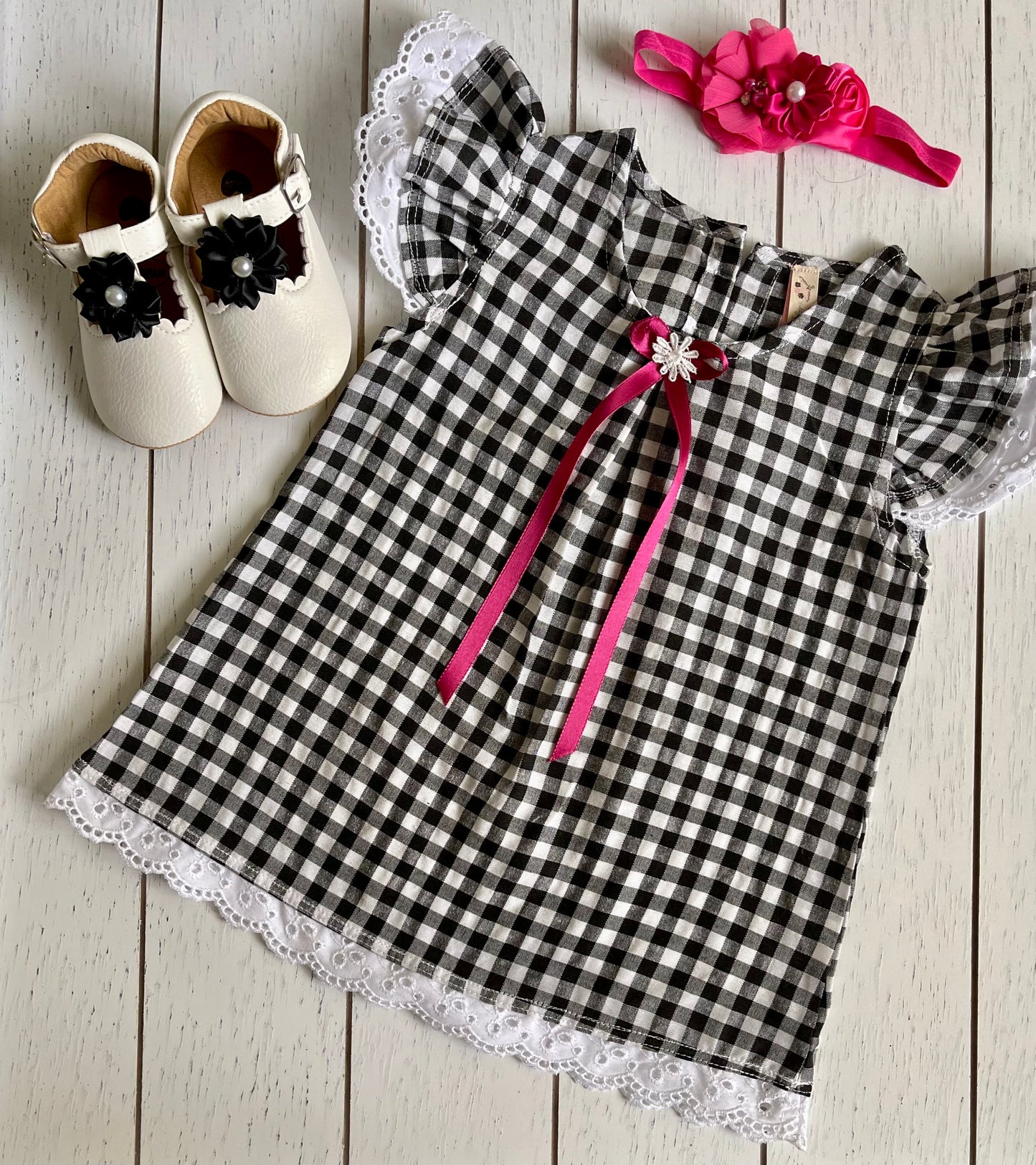 Checkers Black & White Baby Girl Dress