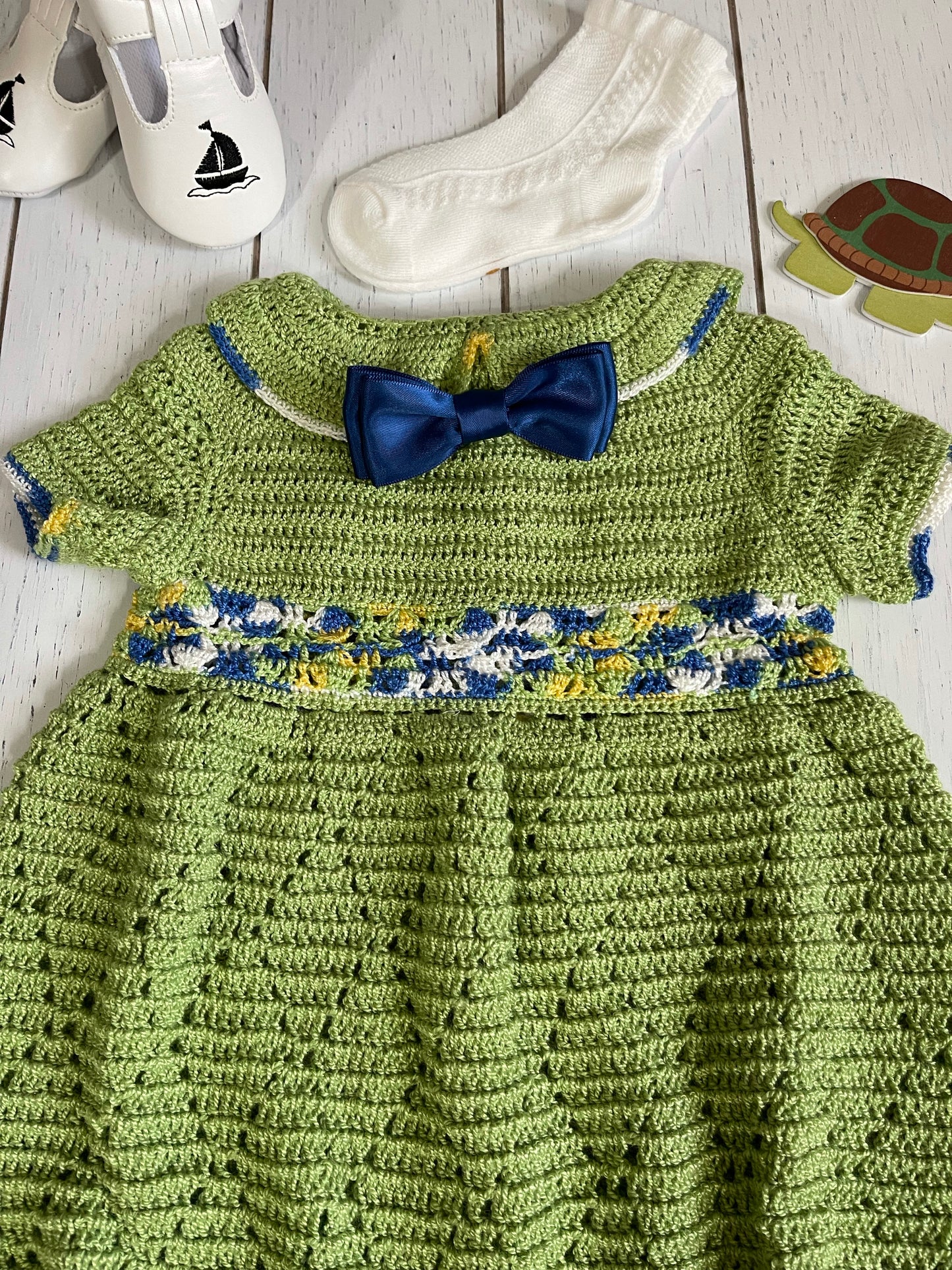 Short Sleeve, Pear Green Crochet Peter Pan Collar Boy Romper