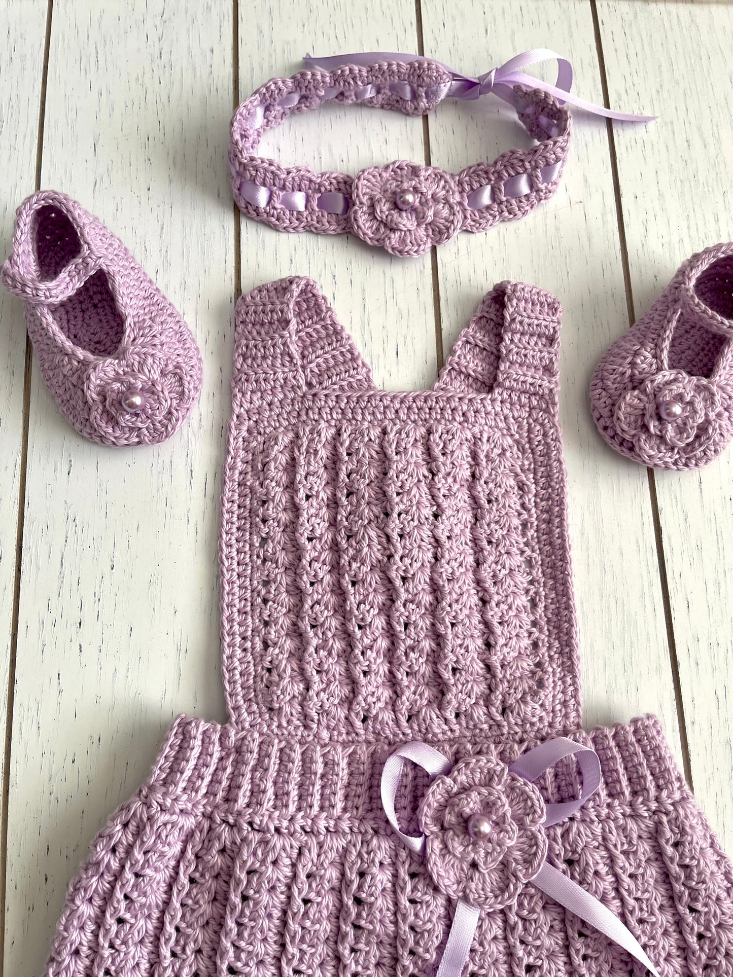 Lavender Crochet Girl Overalls Outfit Set