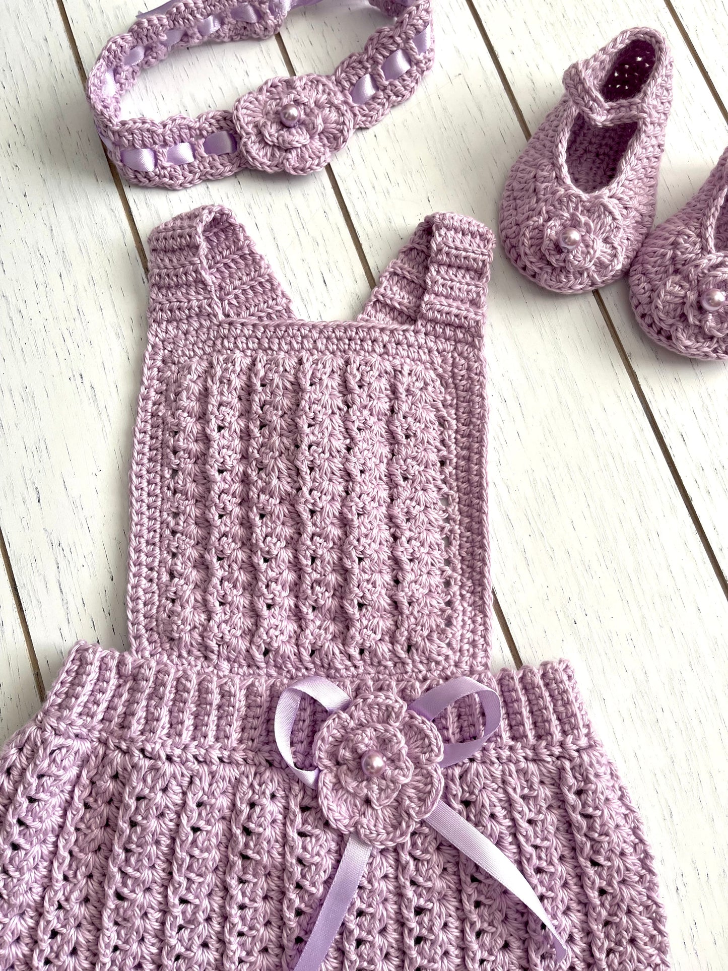 Lavender Crochet Girl Overalls Outfit Set