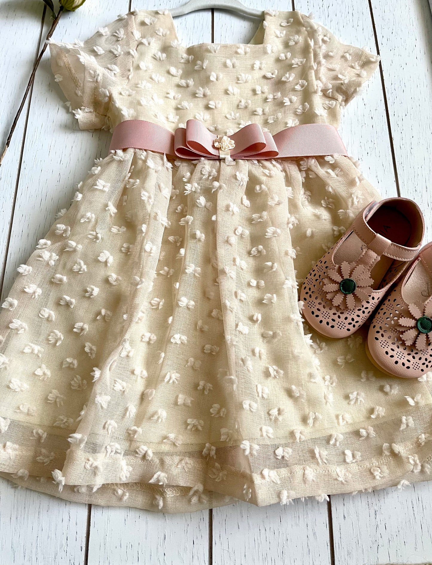 Beige Patch Bow Work Girl Dress