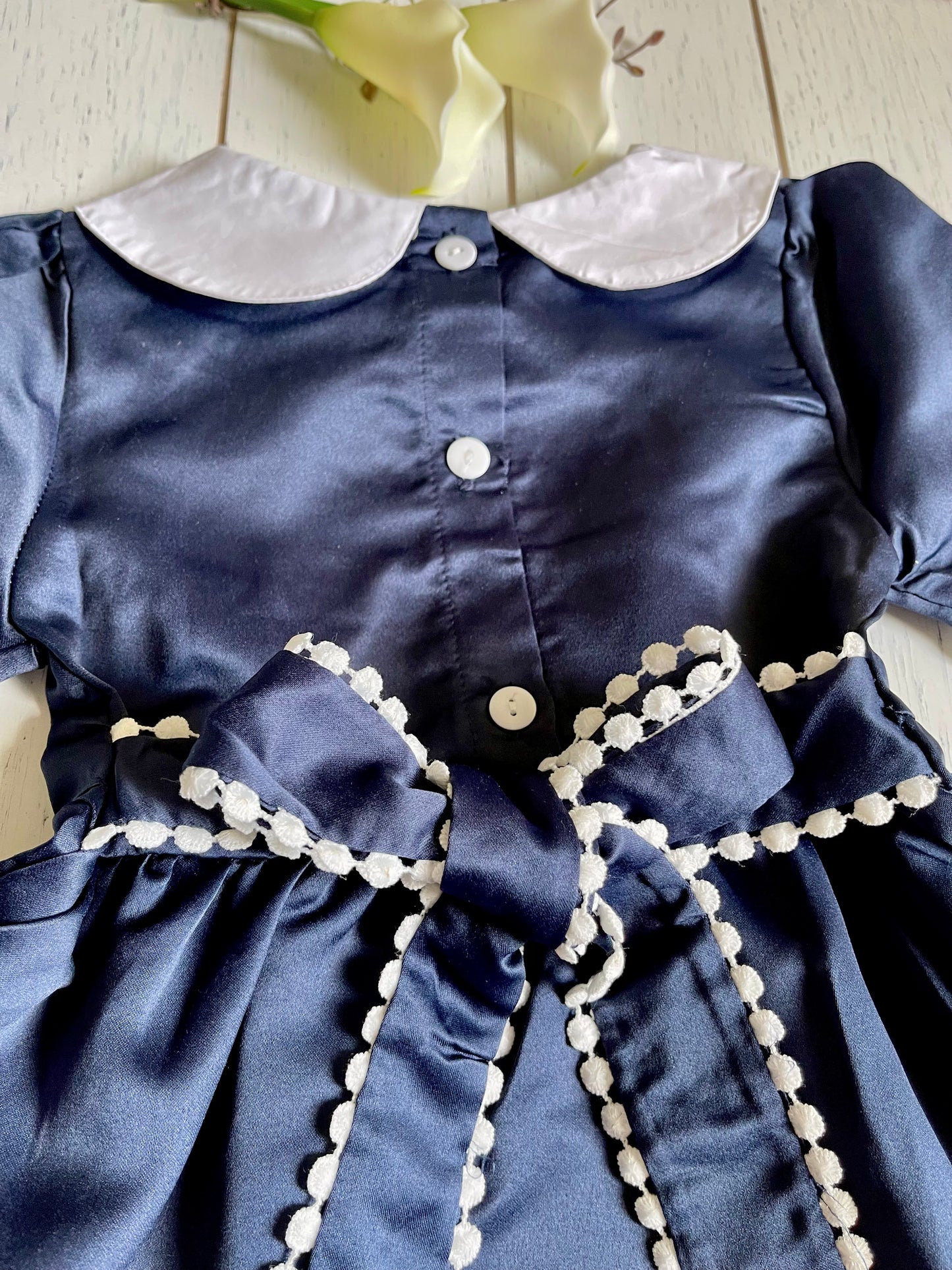 Satin Navy & White Collar Girl Dress
