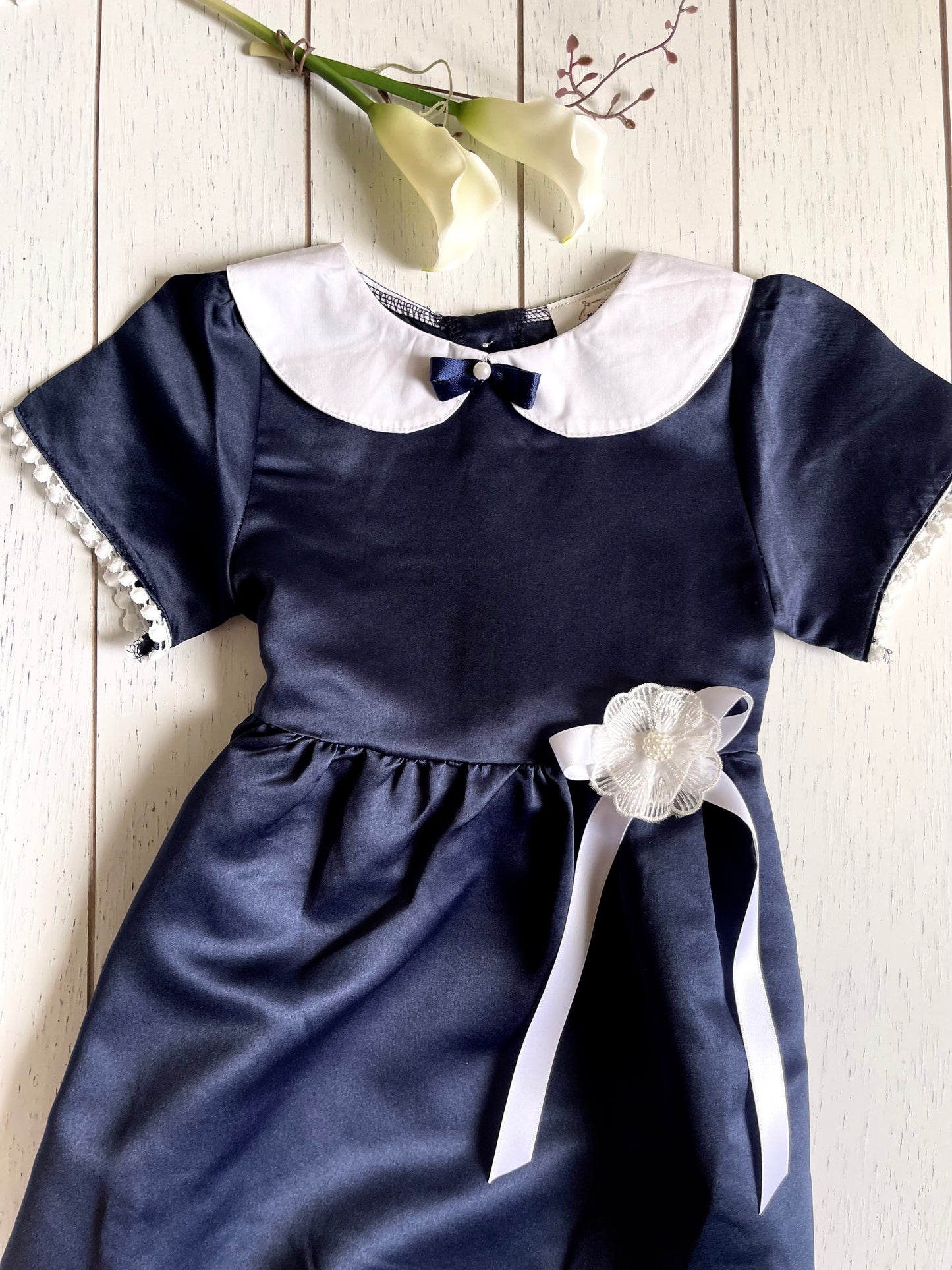 Satin Navy & White Collar Girl Dress