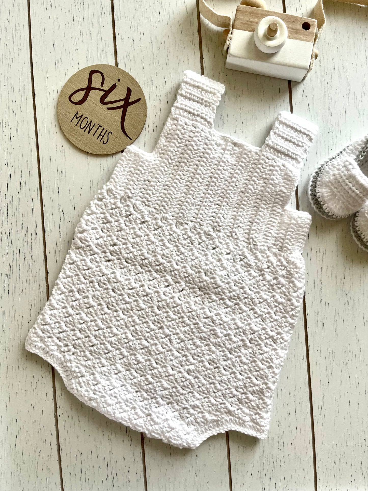 White Crochet Boy Romper with sailboat buttons Outfit Set