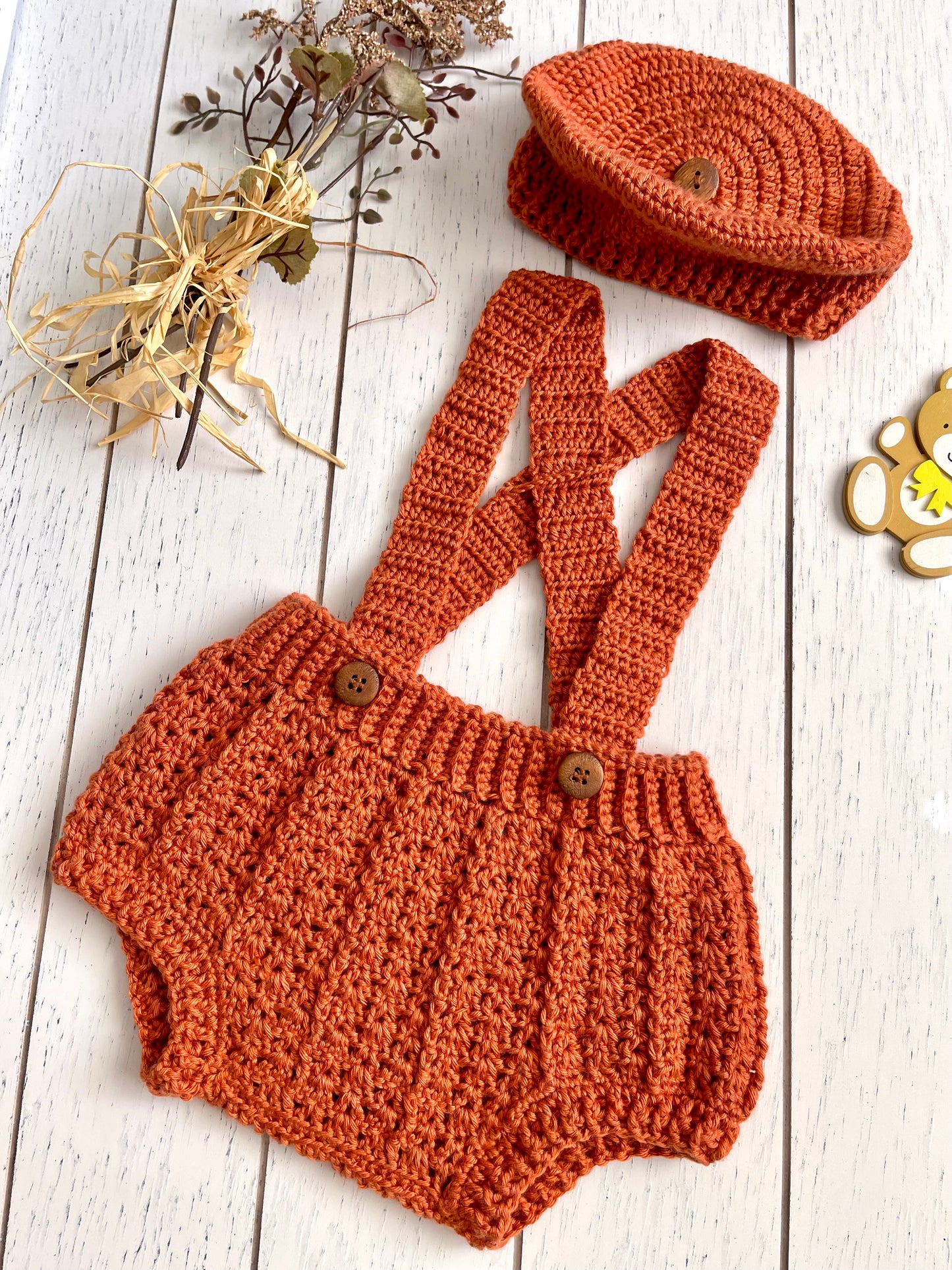 Pumpkin Crochet Boy Overalls Outfit Set