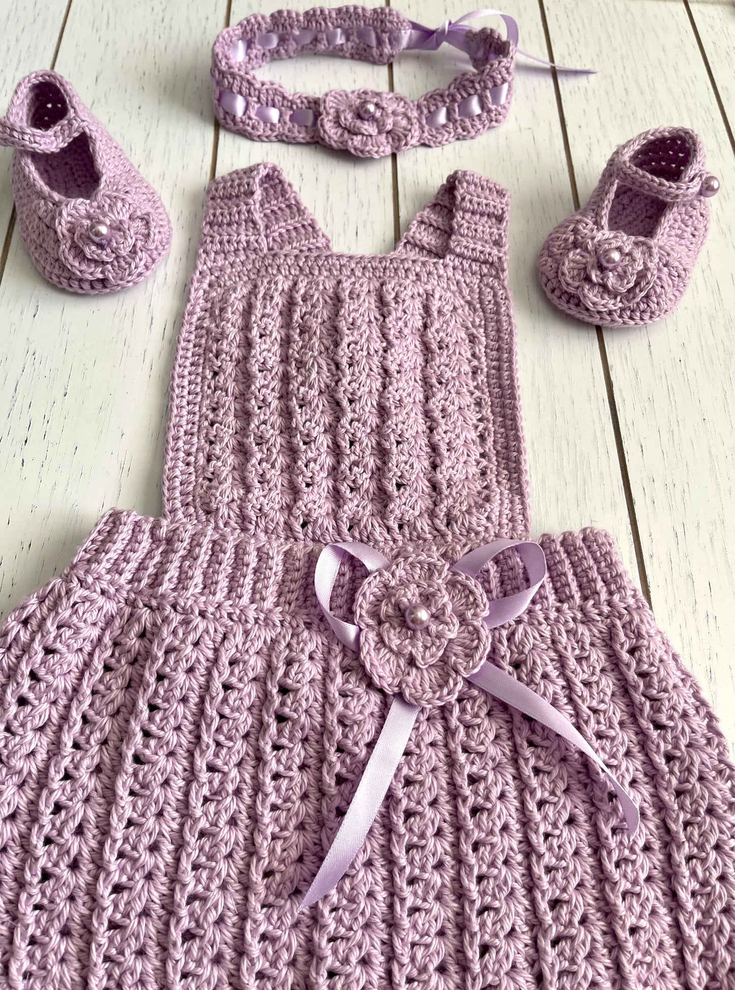 Lavender Crochet Girl Overalls Outfit Set