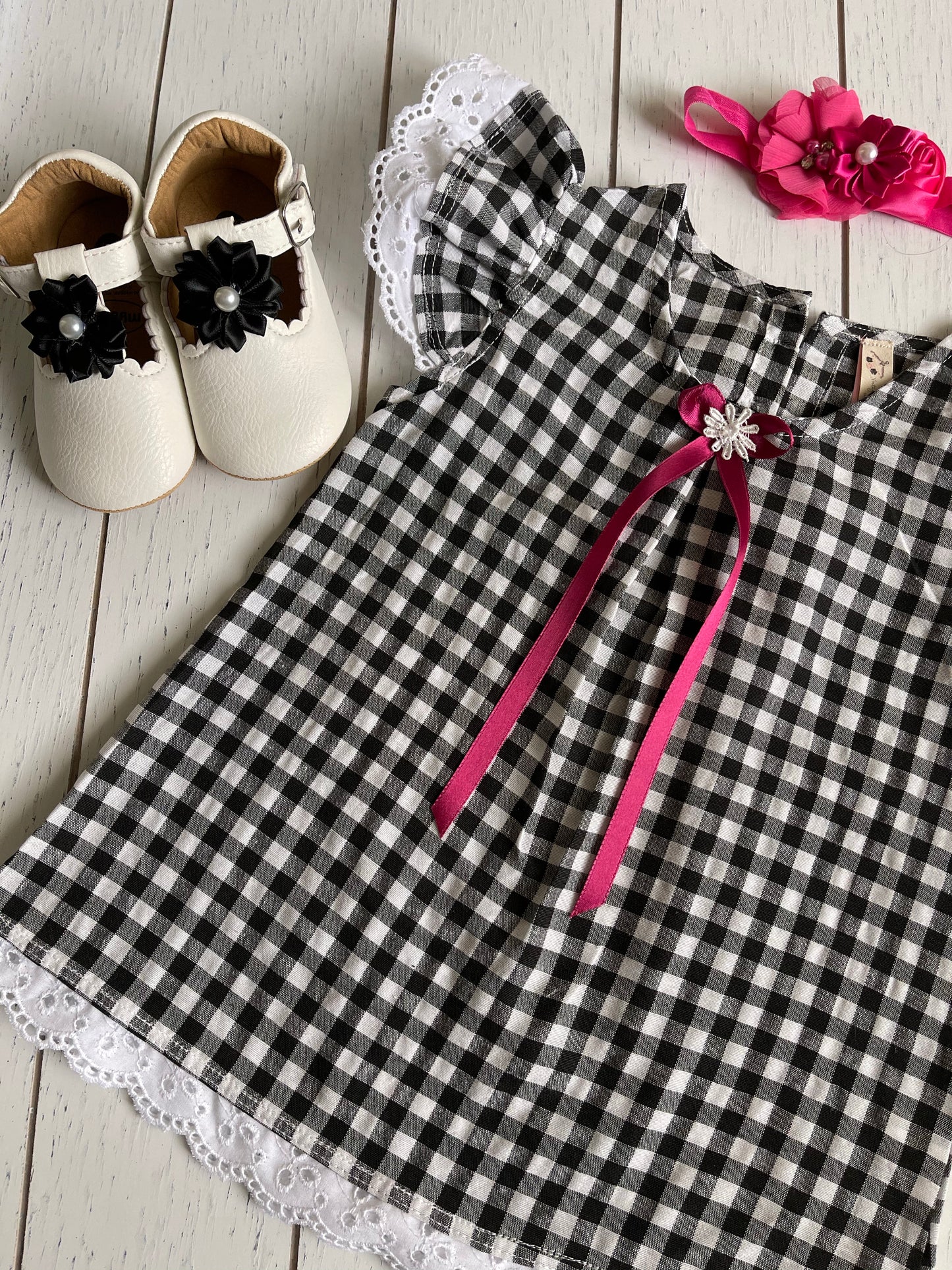 Checkers Black & White Baby Girl Dress