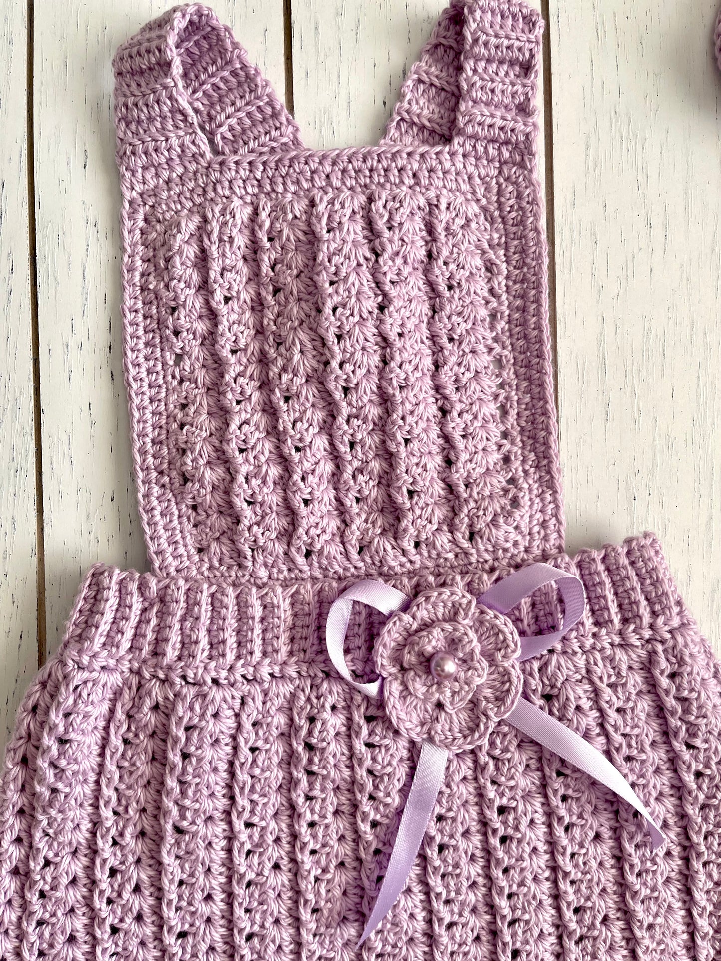 Lavender Crochet Girl Overalls Outfit Set