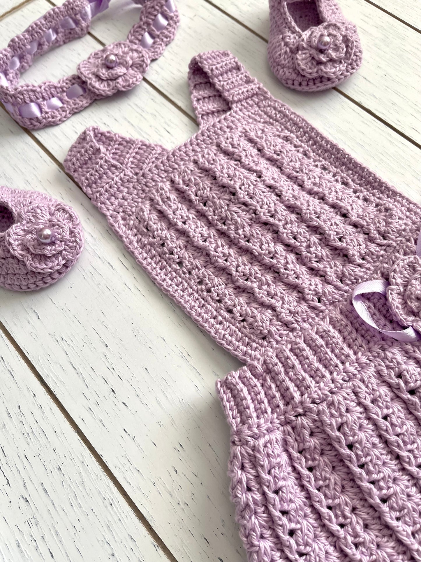 Lavender Crochet Girl Overalls Outfit Set