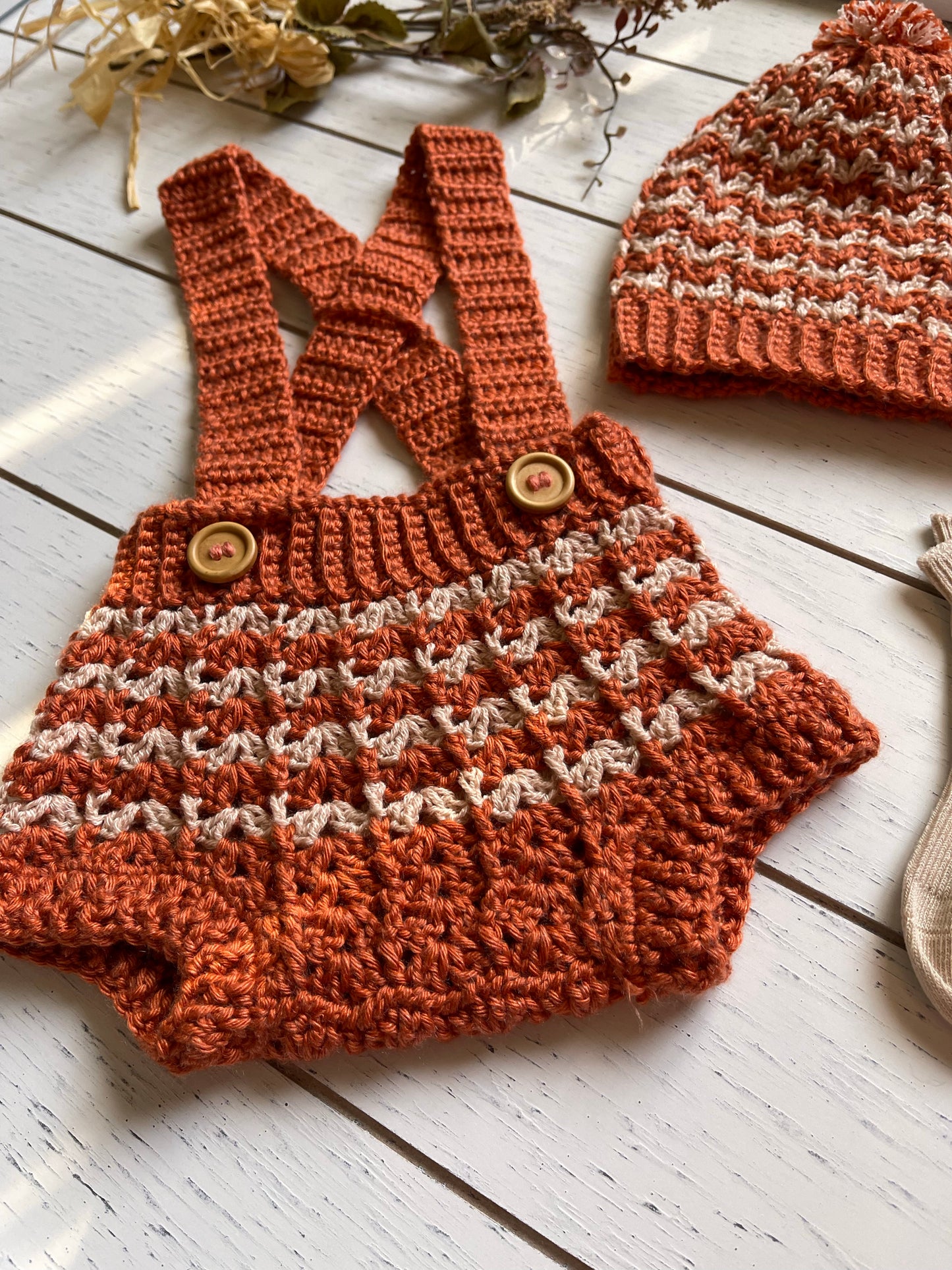 Autumn Striped Crochet Boy or Girl Overalls Outfit Set