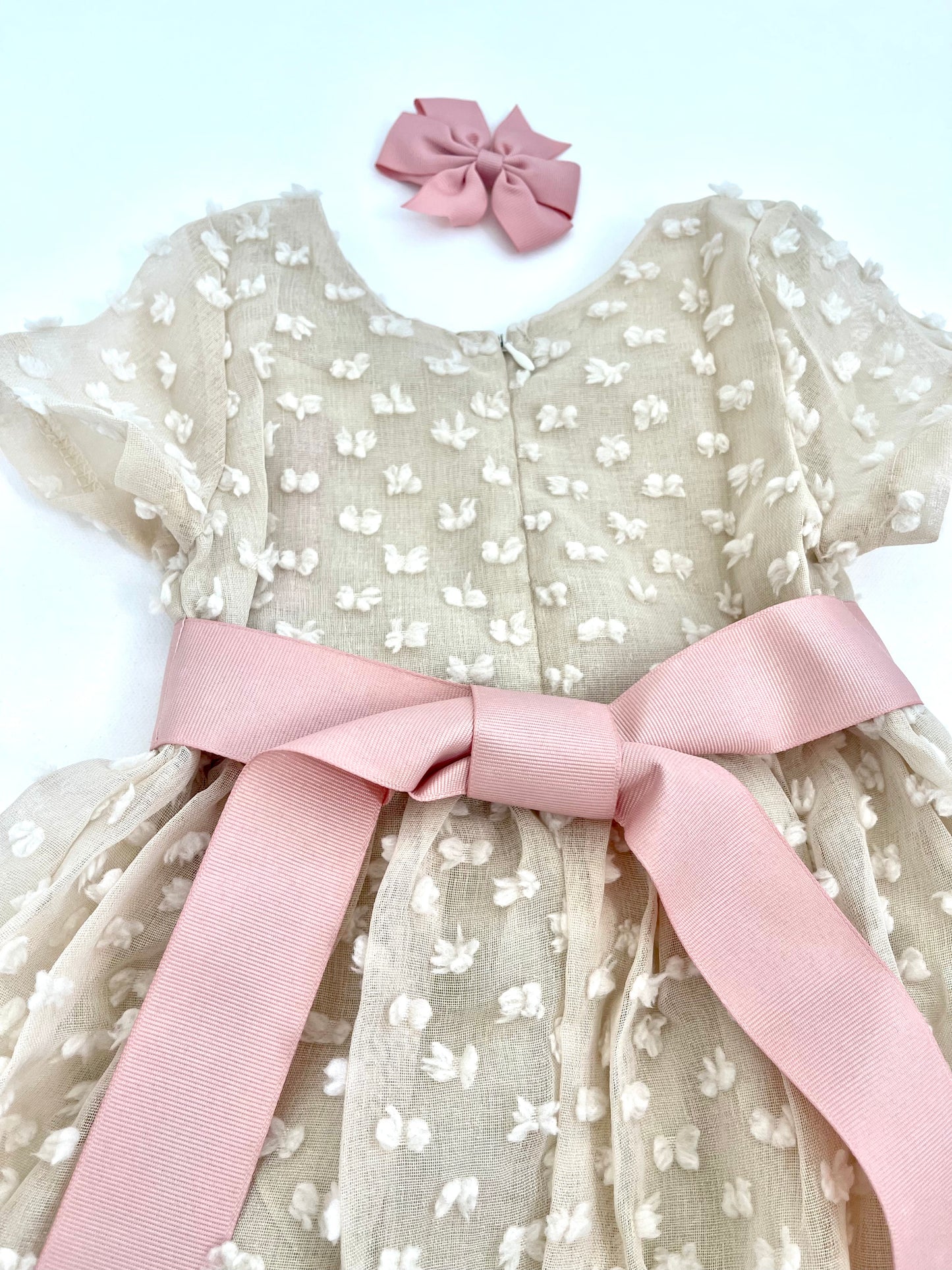 Beige Patch Bow Work Girl Dress