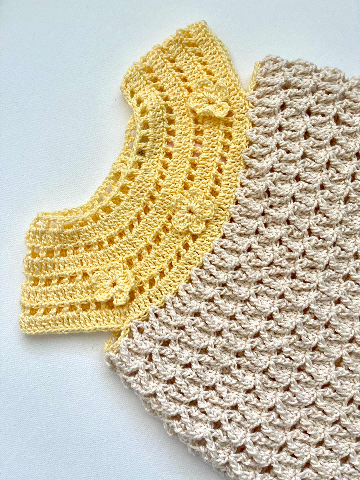 Beige & Yellow Crochet Girl Dress outfit Set