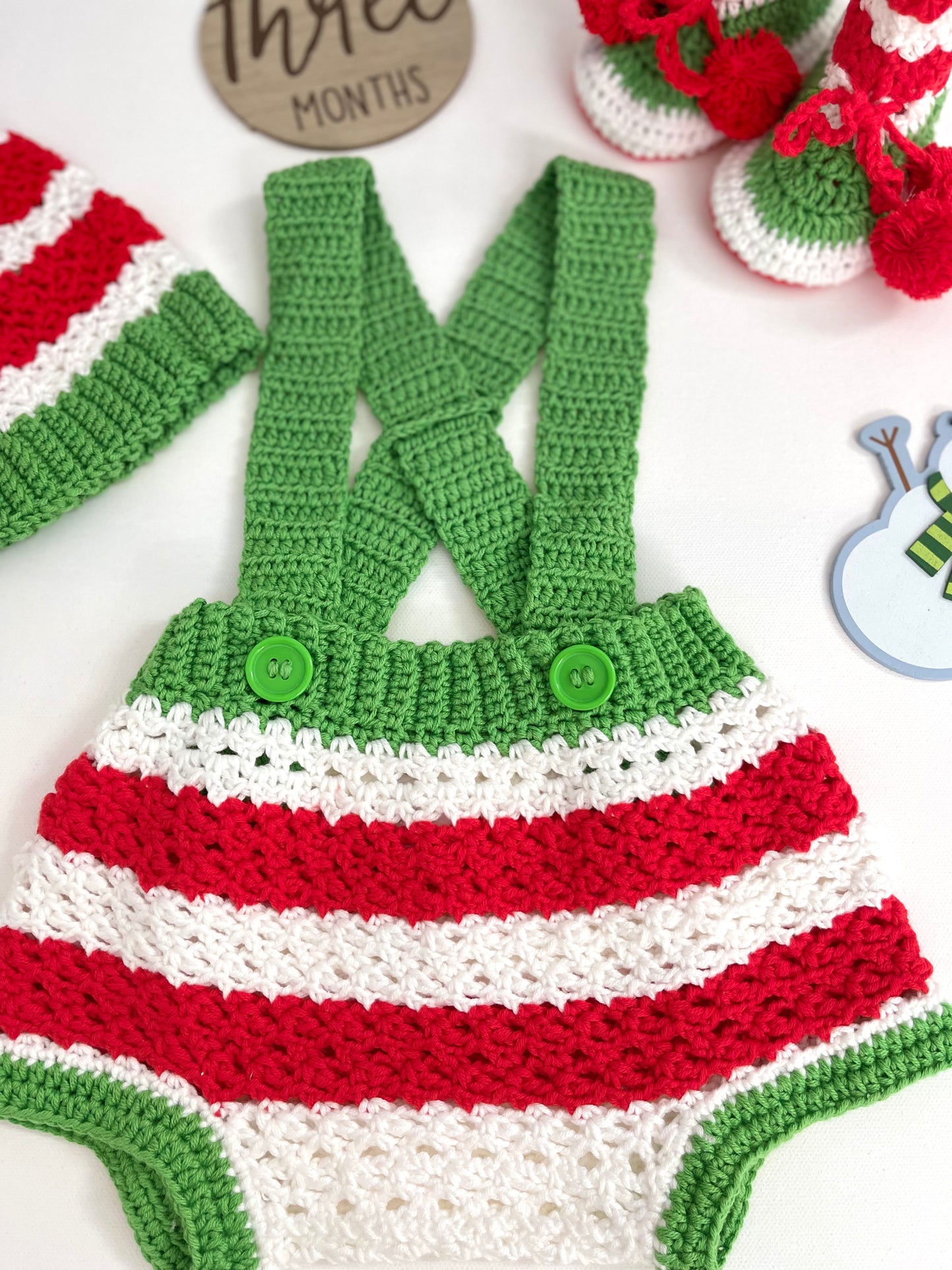 Holiday Green Red & White Boy or Girl Overalls Outfit Set