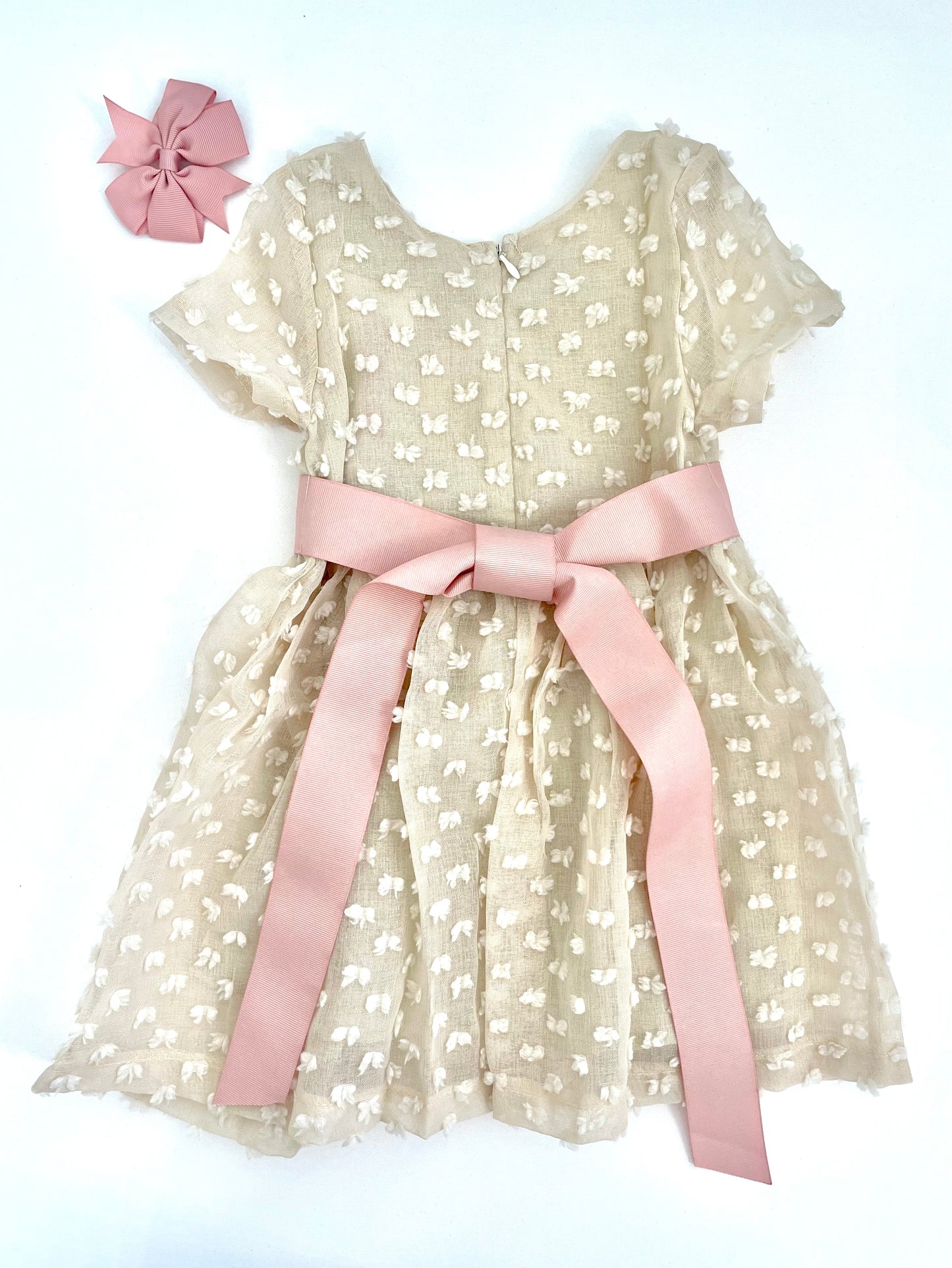 Beige Patch Bow Work Girl Dress