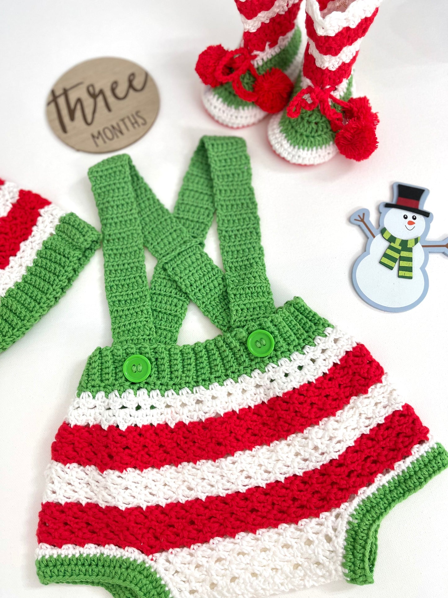 Holiday Green Red & White Boy or Girl Overalls Outfit Set