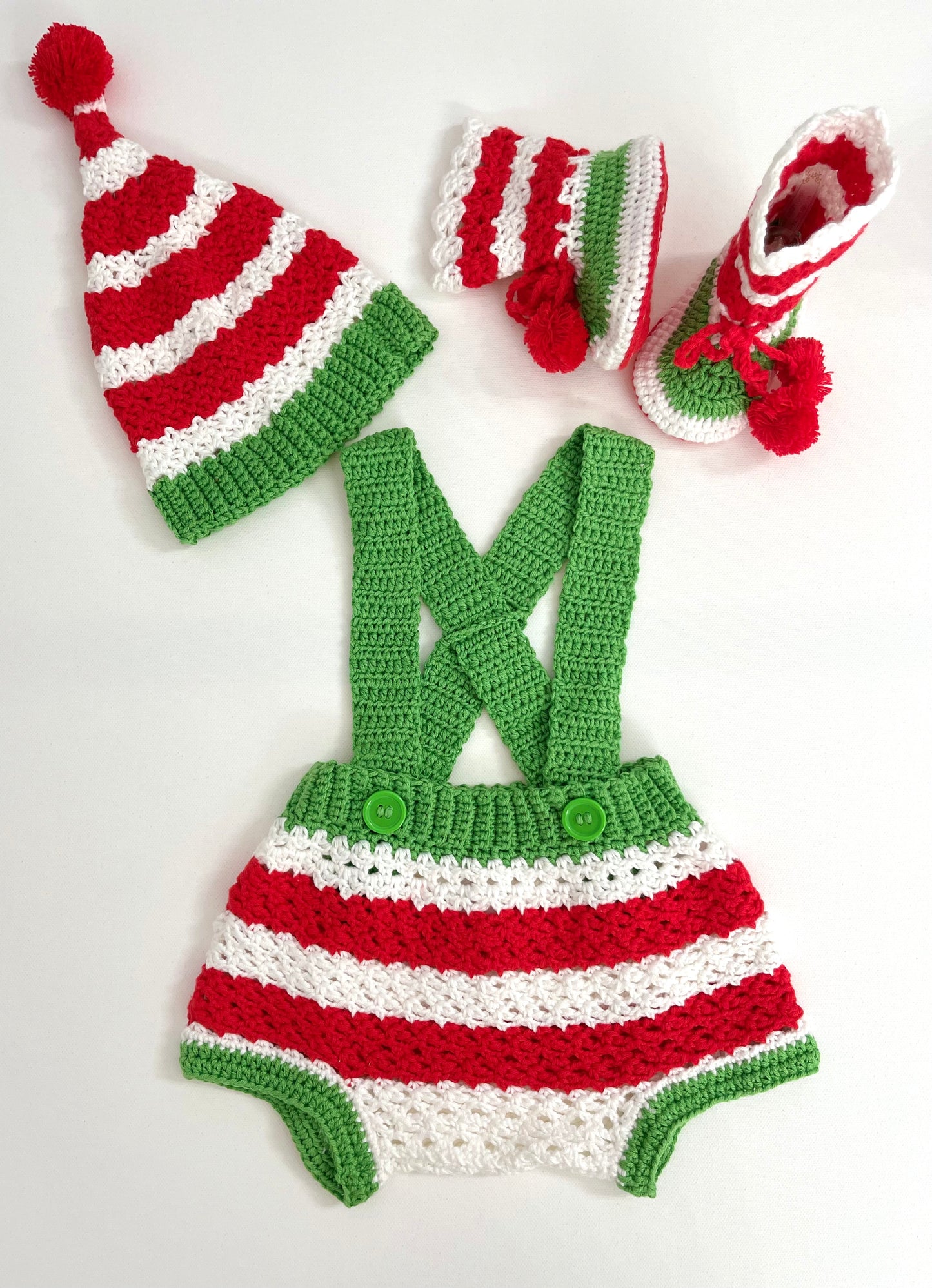 Holiday Green Red & White Boy or Girl Overalls Outfit Set