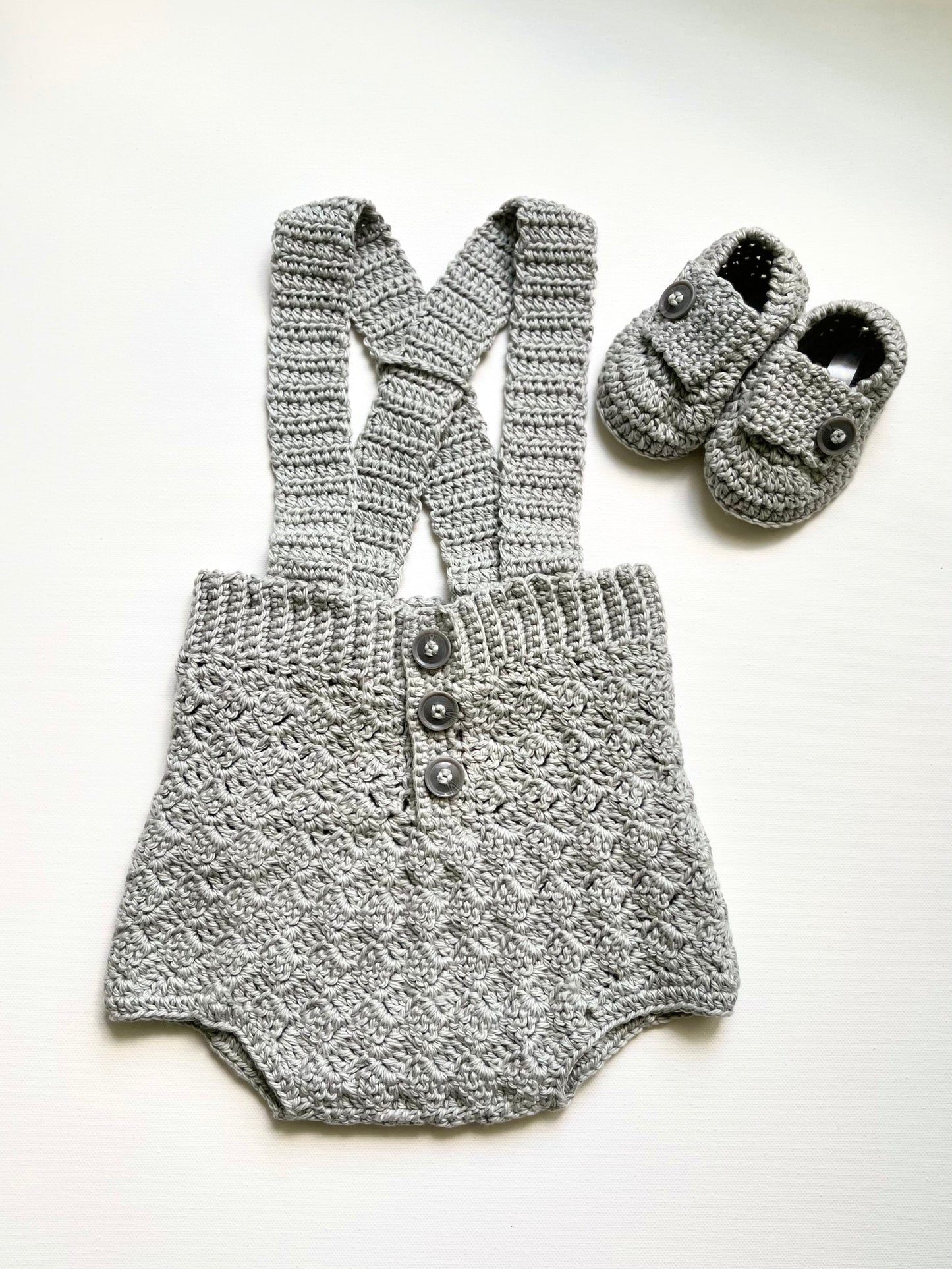 Silver Gray Front Buttons Overalls Boy Outfit