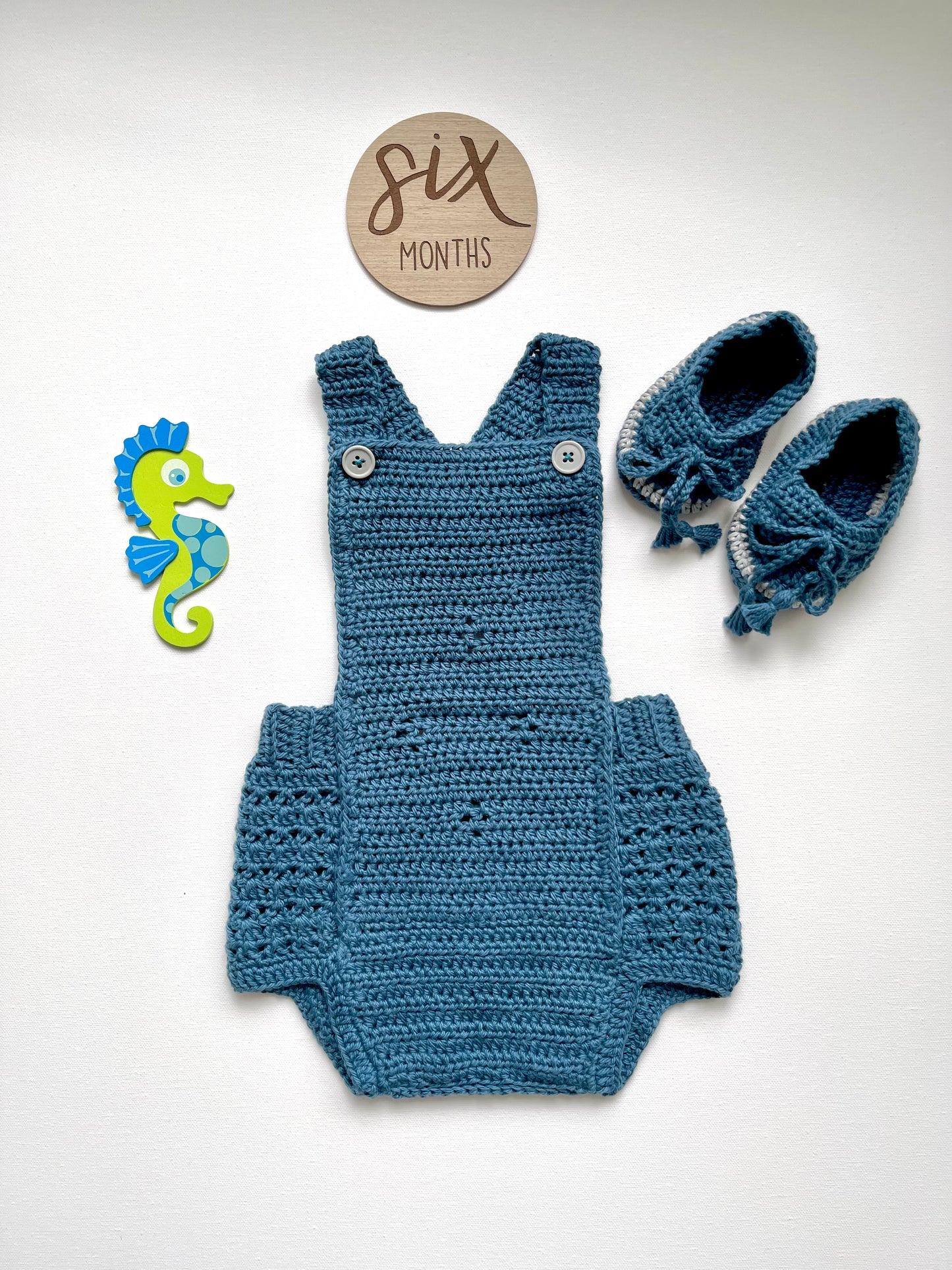 Teal n Gray Crochet Boy Overalls Set