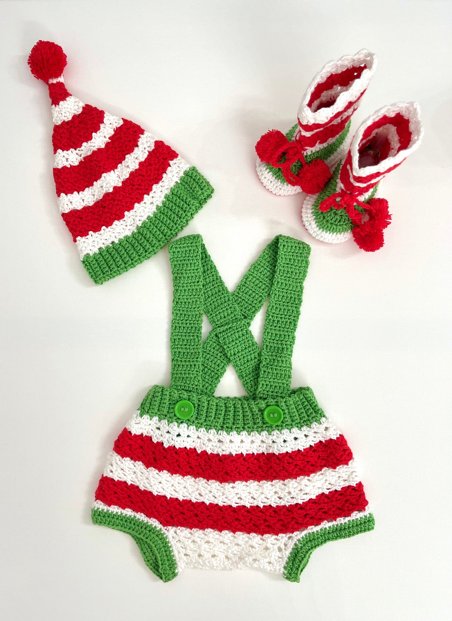 Holiday Green Red & White Boy or Girl Overalls Outfit Set