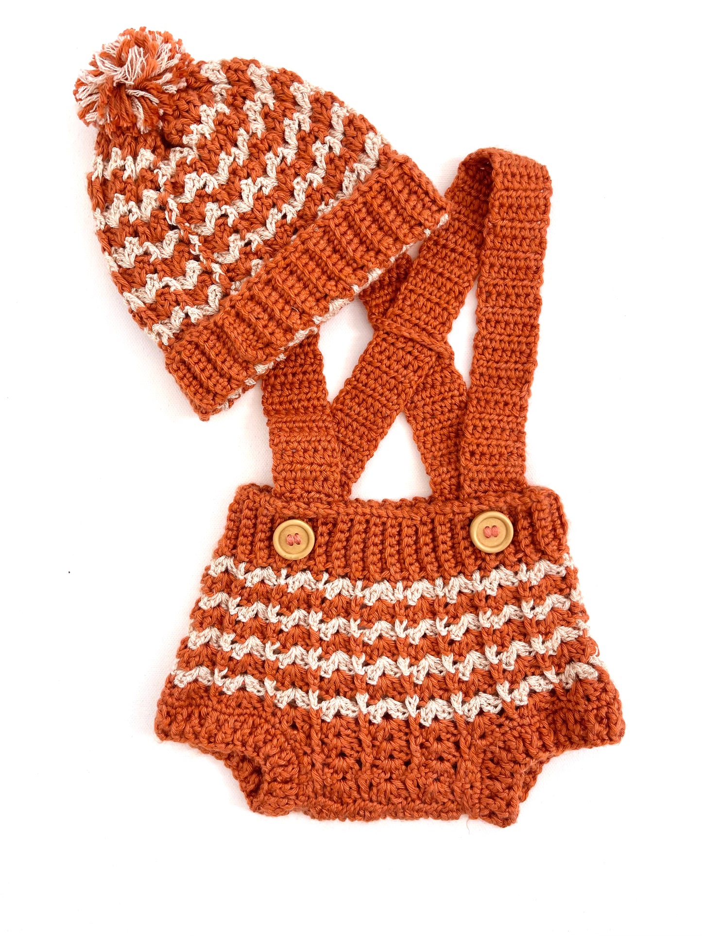 Autumn Striped Crochet Boy or Girl Overalls Outfit Set