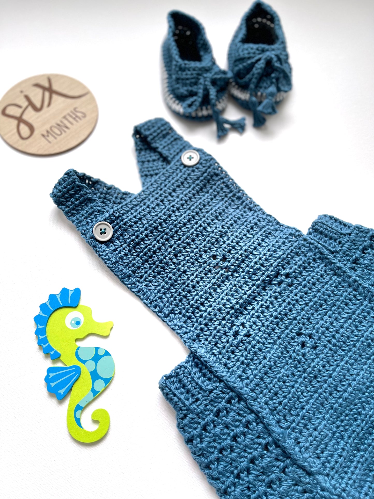 Teal n Gray Crochet Boy Overalls Set