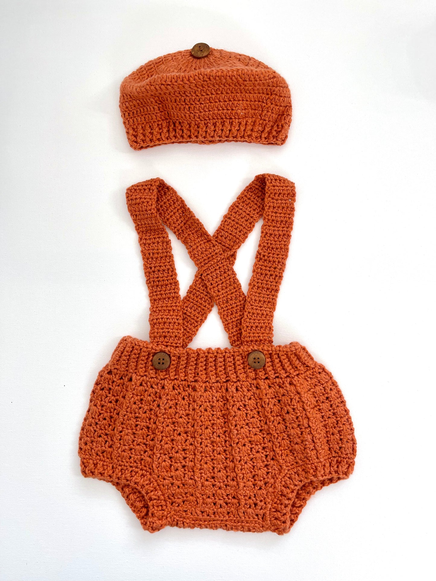 Pumpkin Crochet Boy Overalls Outfit Set